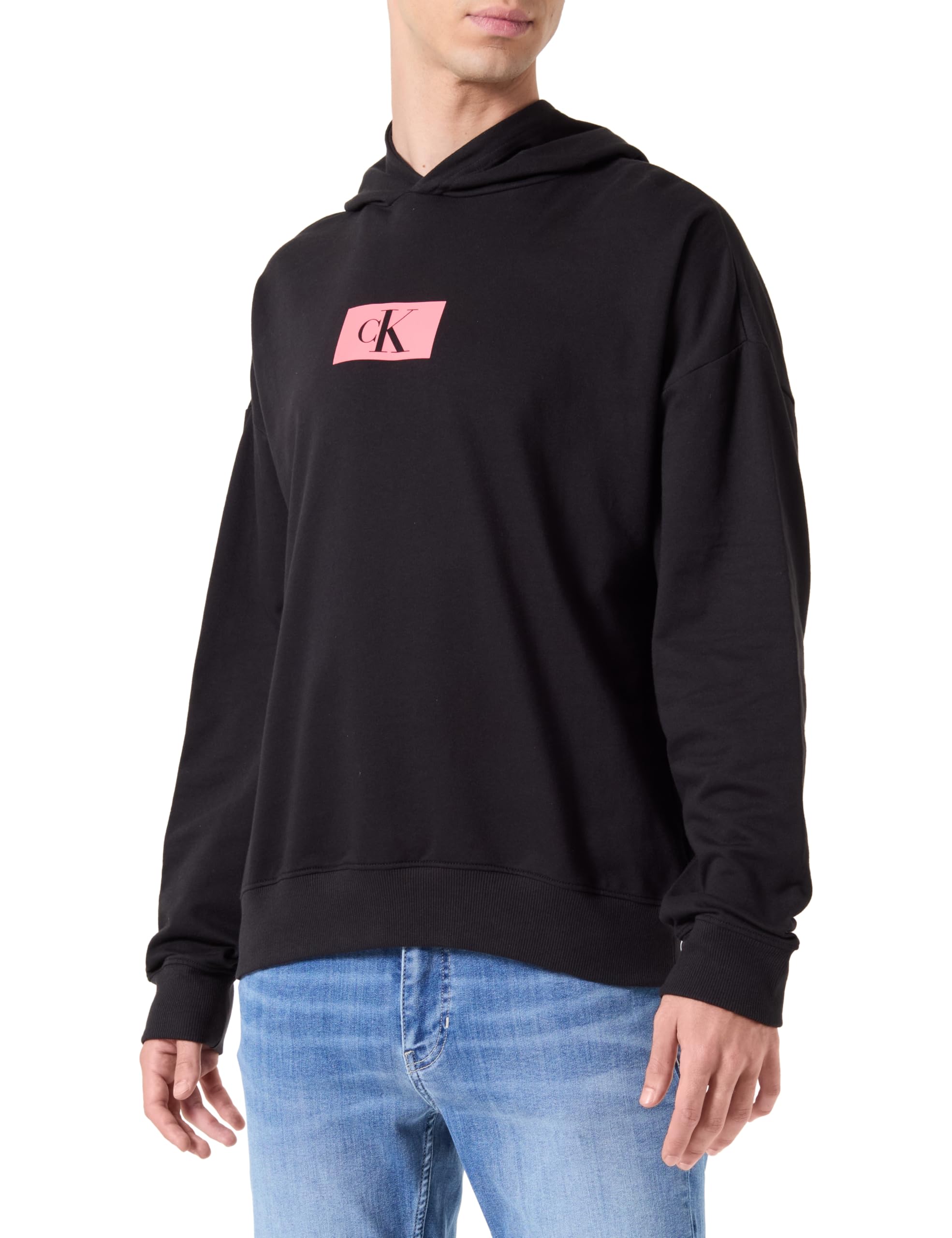 Calvin Klein Men's L/S Hoodie, Black W/Calypso Coral, S