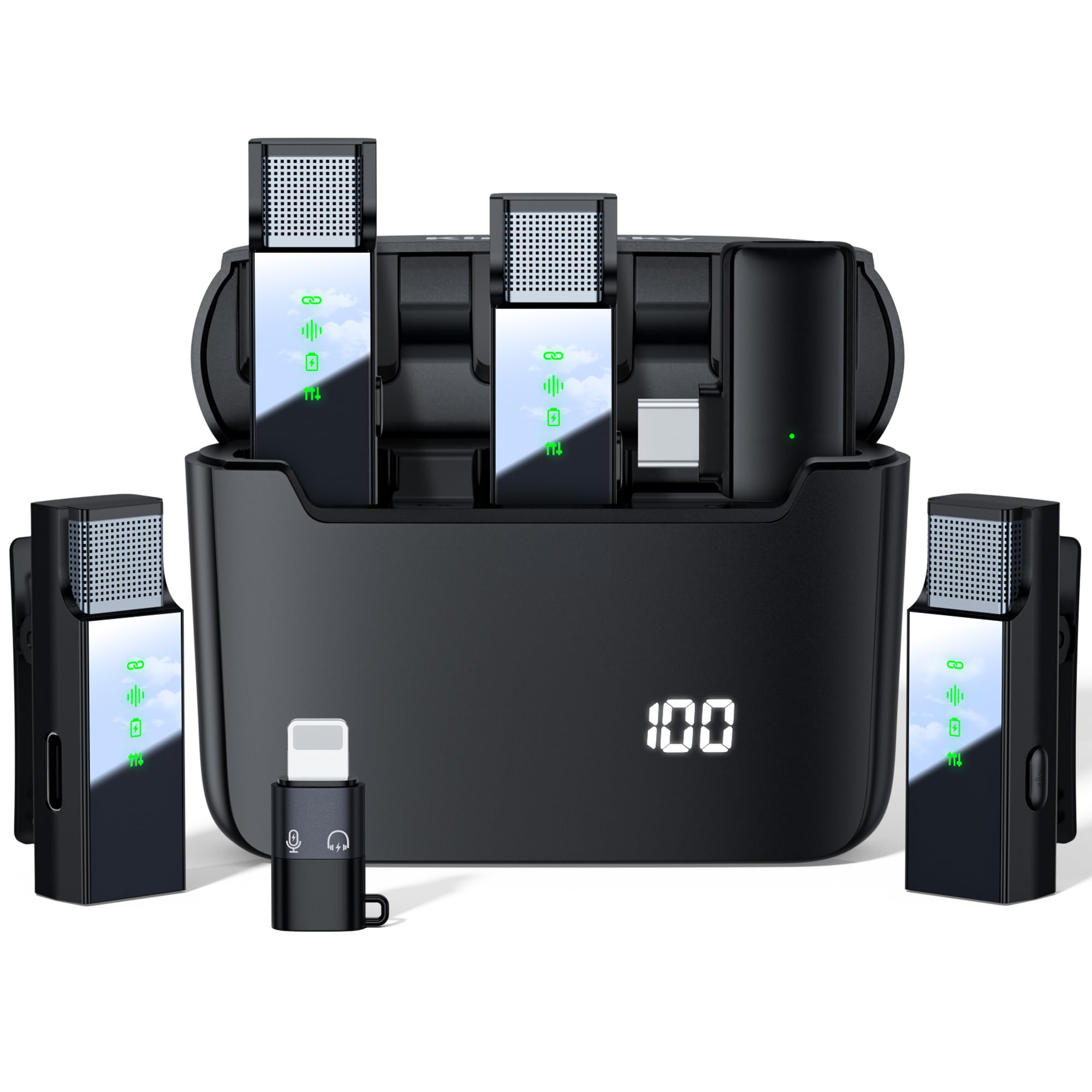 Kinglucky Wireless Lavalier Microphone for Android iPhone 15 Type C Smartphone, 4-Channel 4TX Omnidirectional Noise Reduction Mute Function Lapel Mics for Video Recording Interview Live Streaming Vlog