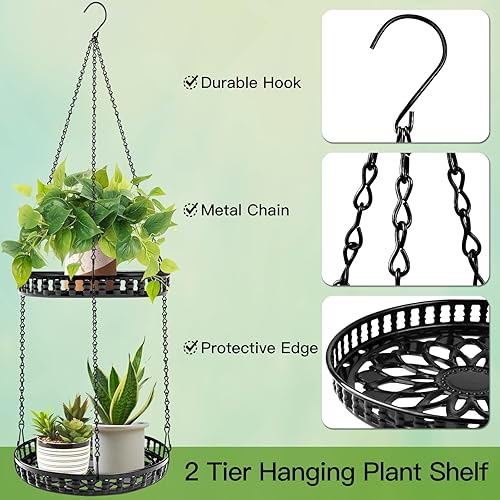 Miniatura 3 de Colgador de plantas para interiores y exteriores, 2 niveles, estante colgante para plantas, soporte de metal para plantas de interior y exterior
