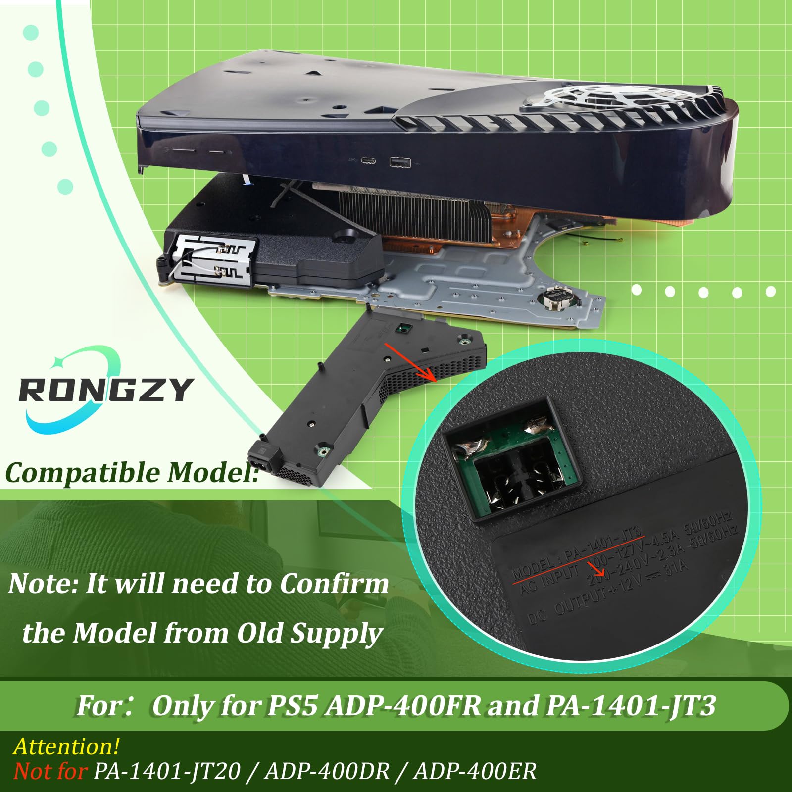 RongZy per PS5 Alimentatore per Playstation 5 Alimentatore Interno Sostituire ADP-400FR PA-1401-JT3 con Cavo di Alimentazione Strumenti di Riparazione