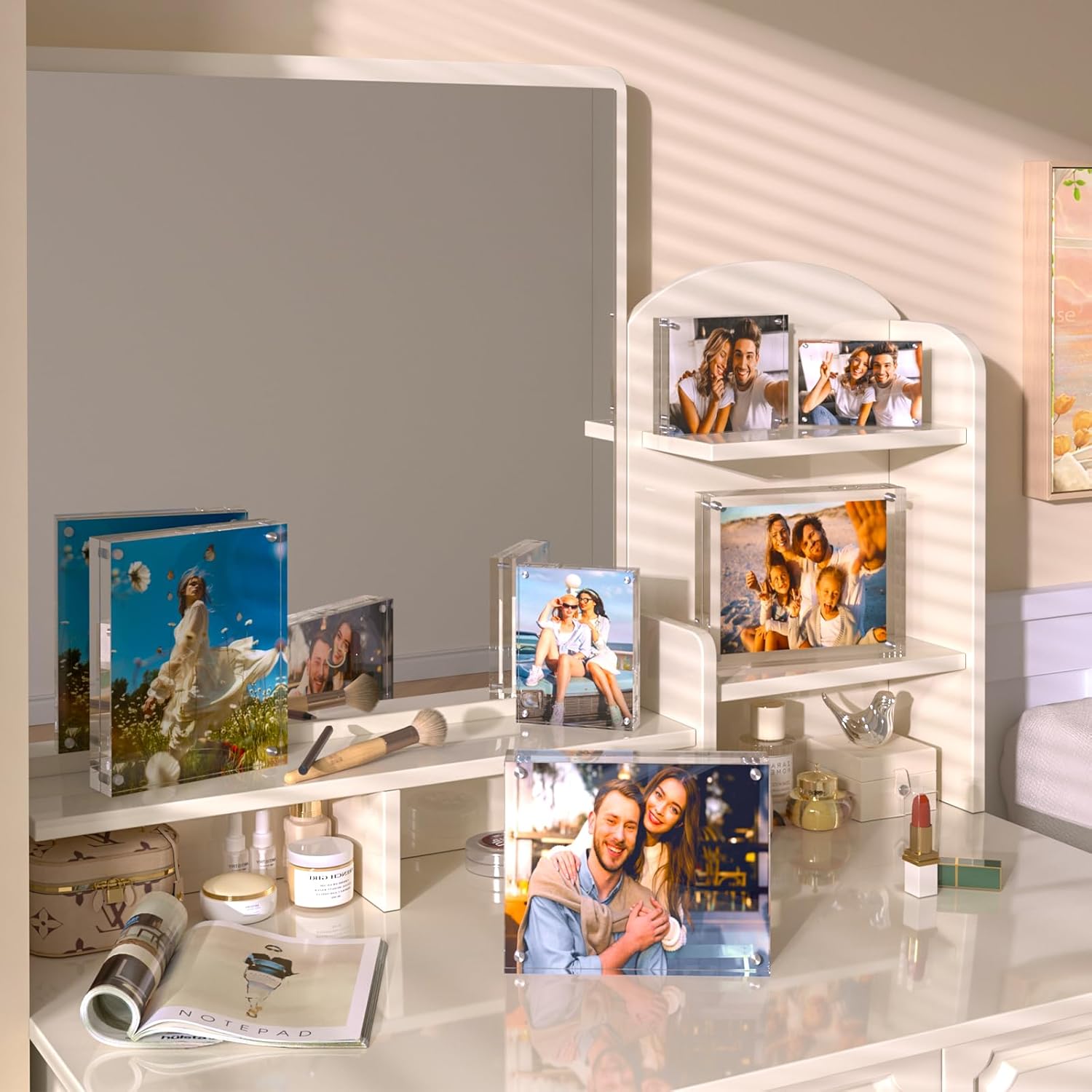 8.5x11 Acrylic Picture Frames, 24mm Thick Frameless Clear Double Sided Magnetic Frame with Free Standing Desktop Display Stand
