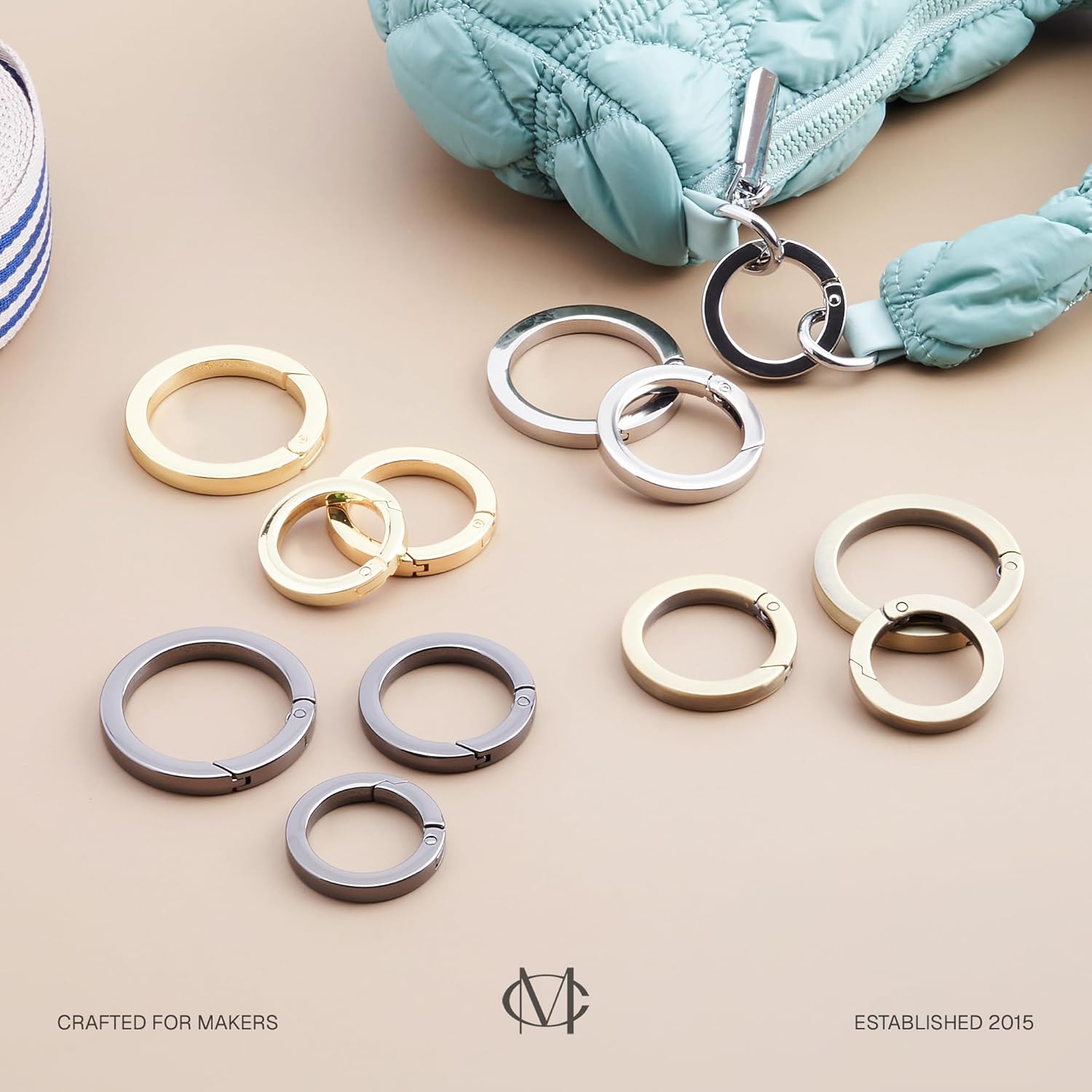 CRAFTMEMORE Metal O Ring Spring Opening Purse Making Snap Angle-Edge O-Rings Clip Key Ring Holder 2pcs SCOF (1 1/2 Inch, Brushed Brass) - Image 5