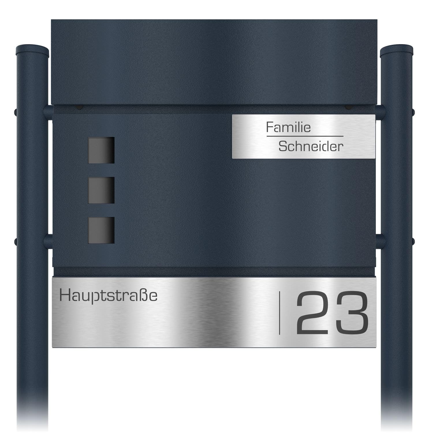 Boîte aux Lettres avec Pied Anthracite RAL 7016 et Fenêtre Personnalisable en Acier Inox