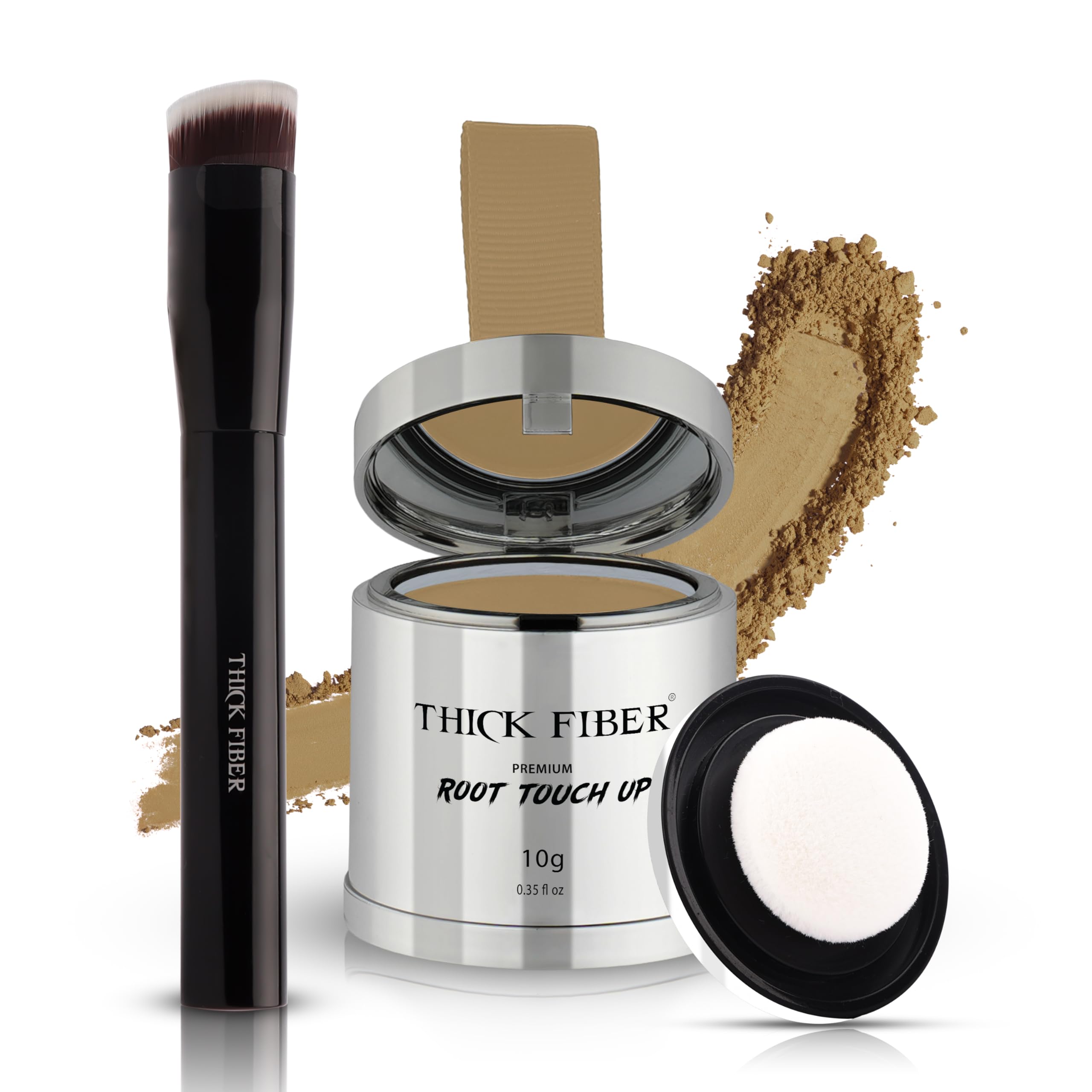 THICK FIBER Root Touch Up & Hairline Powder with Brush (LARGE 10g), Covers Grey Roots, Thinning Hair & Bald Spots