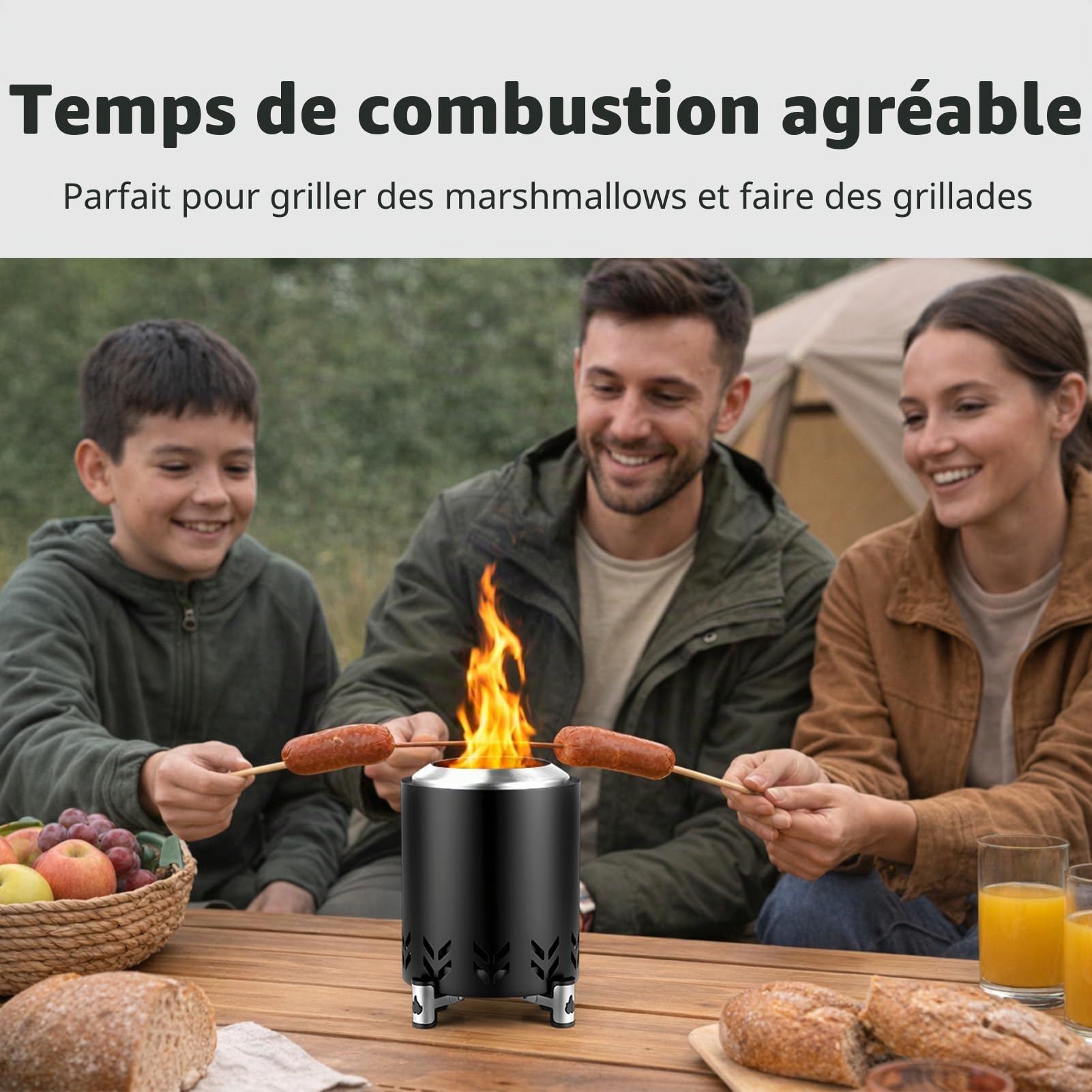 Brasero portable en acier inoxydable pour l'extérieur, sans fumée, avec support et sac de transport, mini foyer sans fumée pour balcon, terrasse et jardins, 14 cm x 20 cm H noir