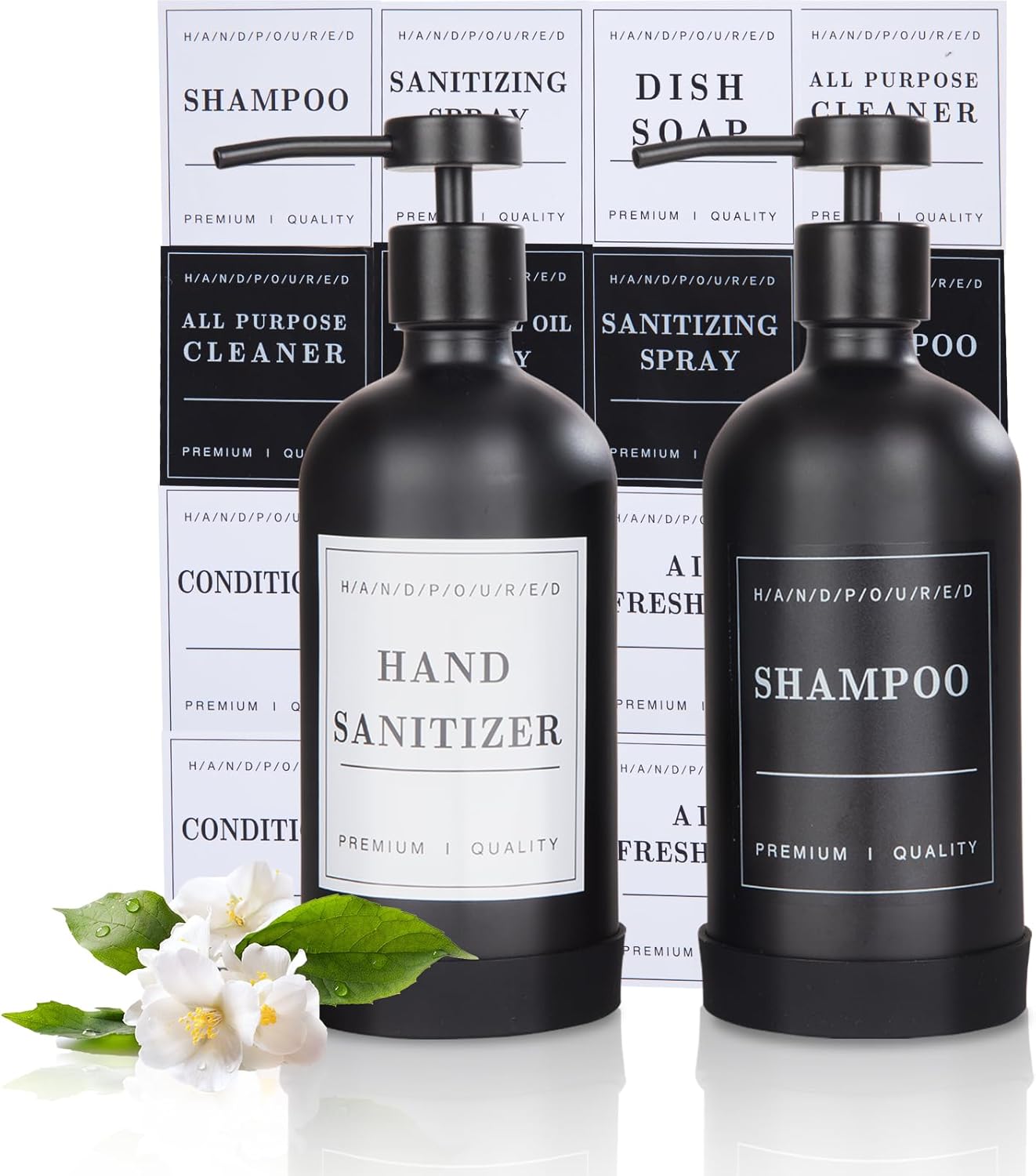 HOMBYS 16 OZ Black Glass Dish Soap Dispenser with Stainless