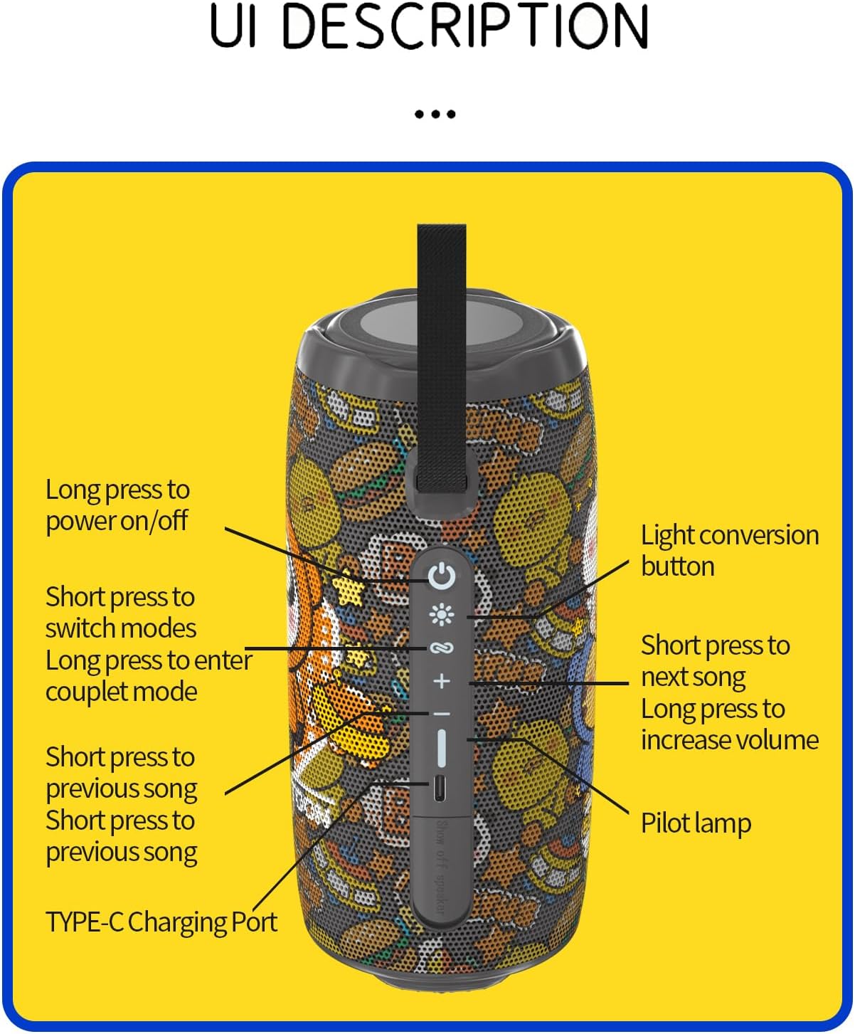 Portable Bluetooth Speaker with Lights, IPX5 Waterproof, Stereo Sound Loud, Small Wireless Speaker , TWS Pairing, BT5.3，20H Long Playtime, for Home/Party/Beach/ Outdoor, White Elephant Gifts (Black)