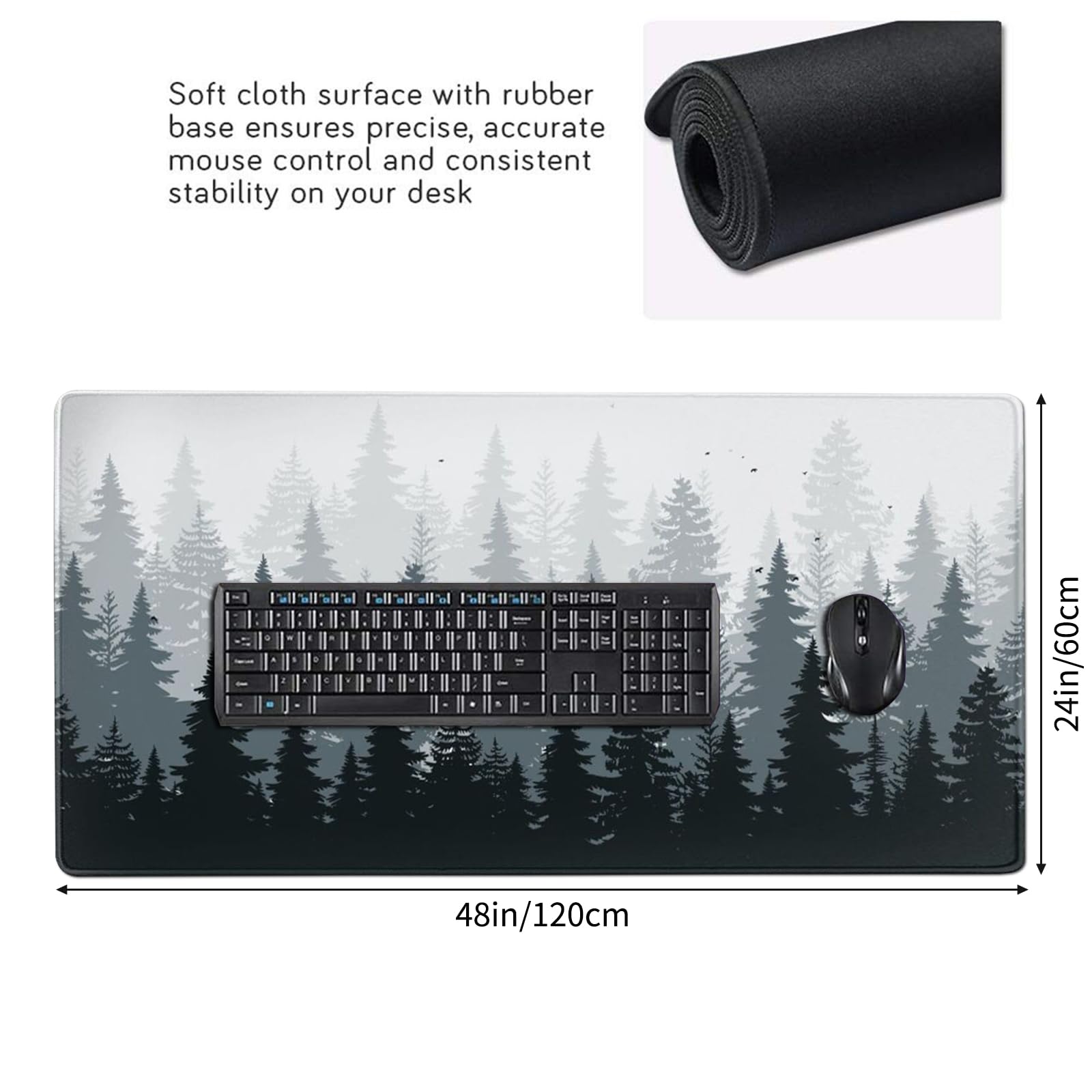 AQQA 3XL - Tappetino per mouse oversize (120 x 61 cm), tappetino per mouse da gaming, motivo sfondo foresta, XXXL, tappetino per mouse lungo esteso con gomma antiscivolo, per laptop, computer e PC,
