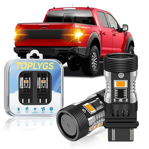 TOPLYGS 3157 Amber LED Turn Signal Light Bulb Fit for Ford F150 1988-2020 Rear Turn Signal Lights, 600% Upgraded Brightness, 60000 HRS Lifespan with 15000RPM Fan, Pack of 2