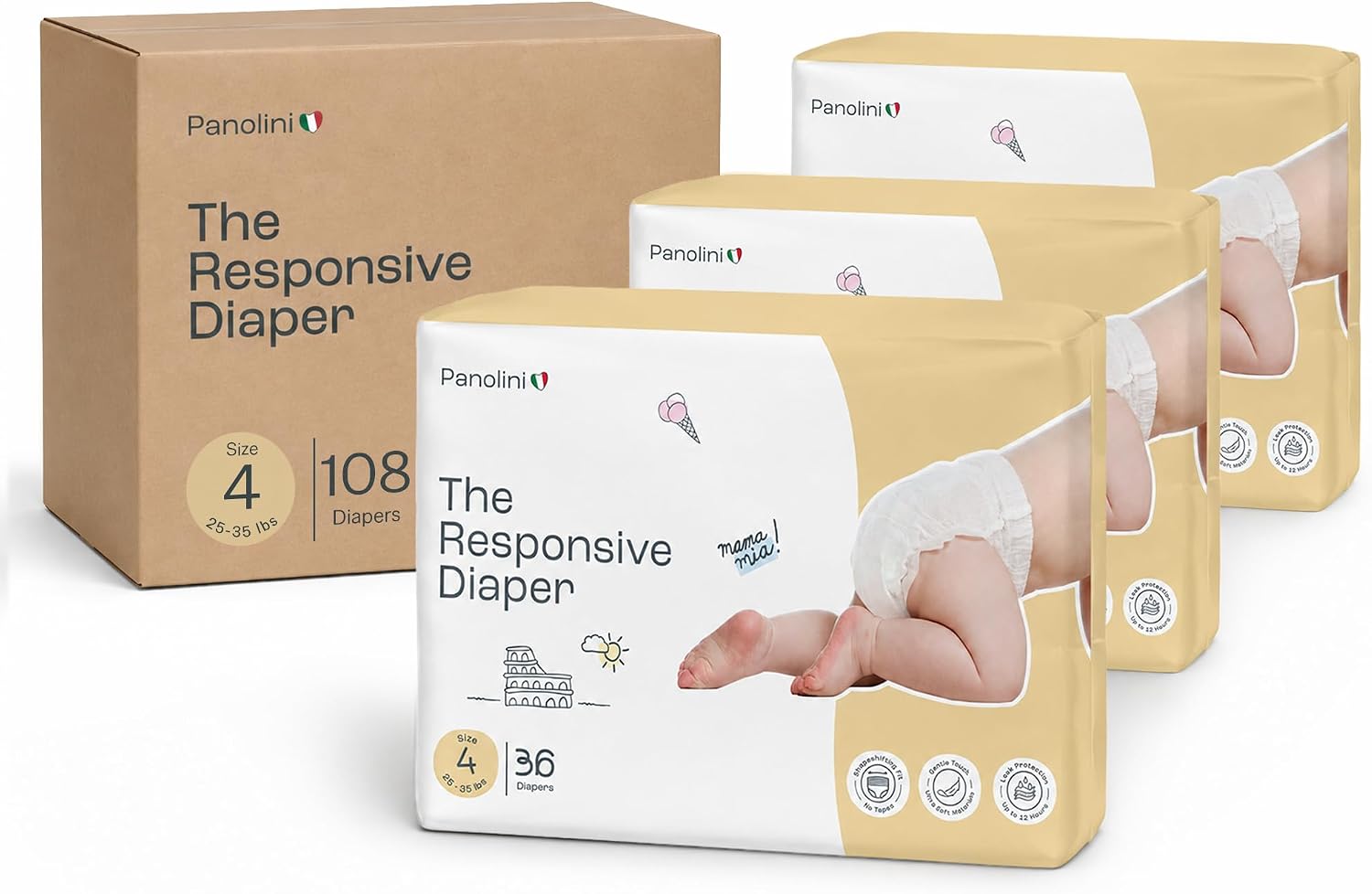 Panolini The Responsive Diaper Size 4 (25–35lbs) Pull-Up Baby Diaper 36ct 3-Pack