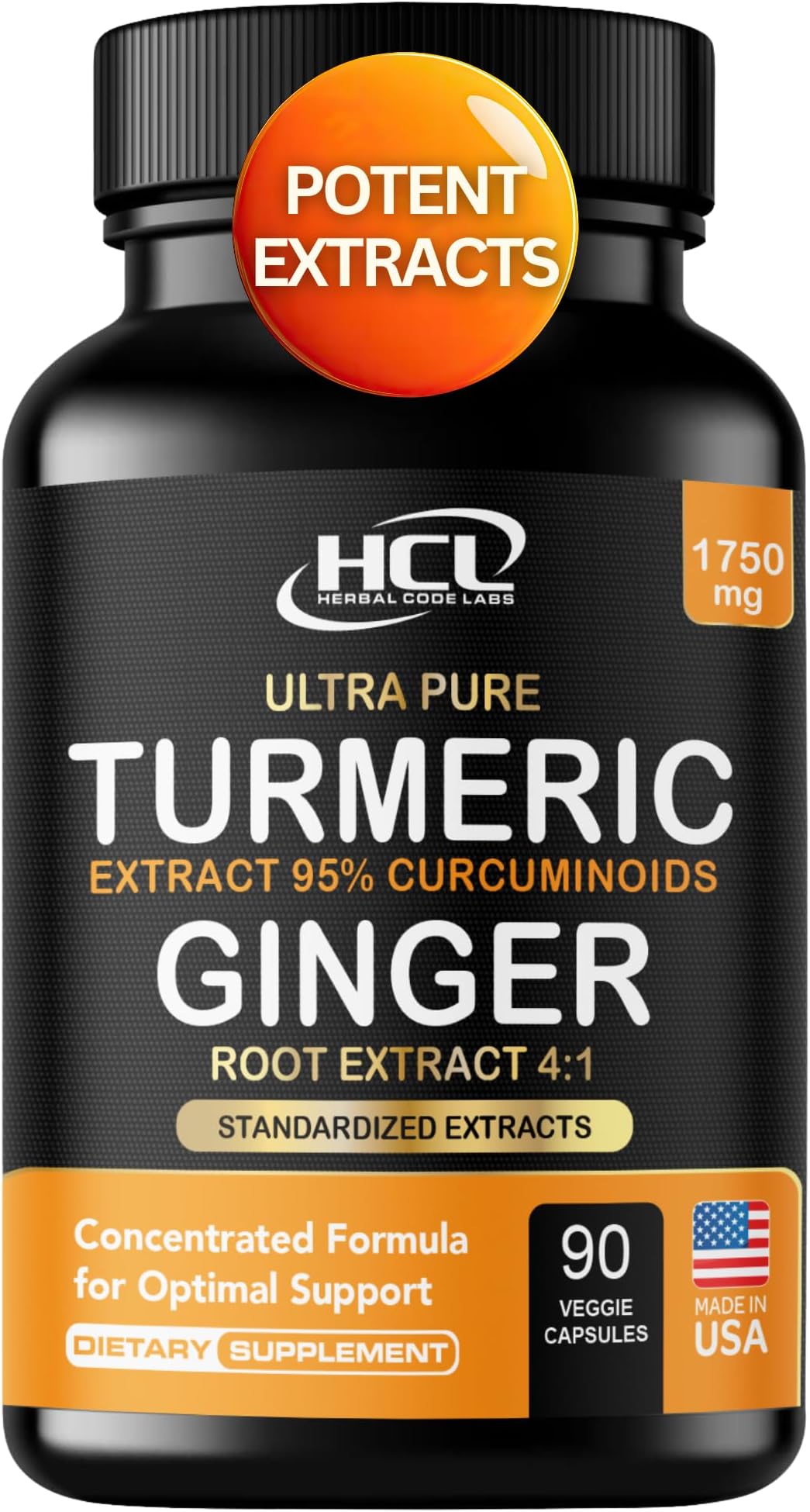 Turmeric Curcumin with Ginger – 1750mg High-Potency Formula with 95% Standardized Curcuminoids and Ginger Extract – Black Pepper for Enhanced Absorption – 60 Vegan Capsules