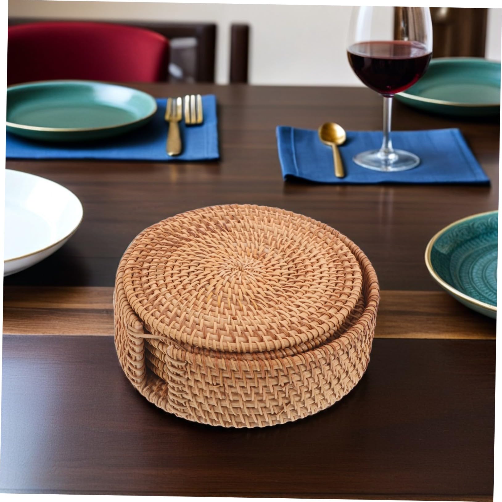 Toyvian 6piezas Posavasos de Mimbre Tejidos Mano Redondos Resistentes al Calor para Proteger Mesa y Tazas de Café Juego de Salvamanteles Naturales