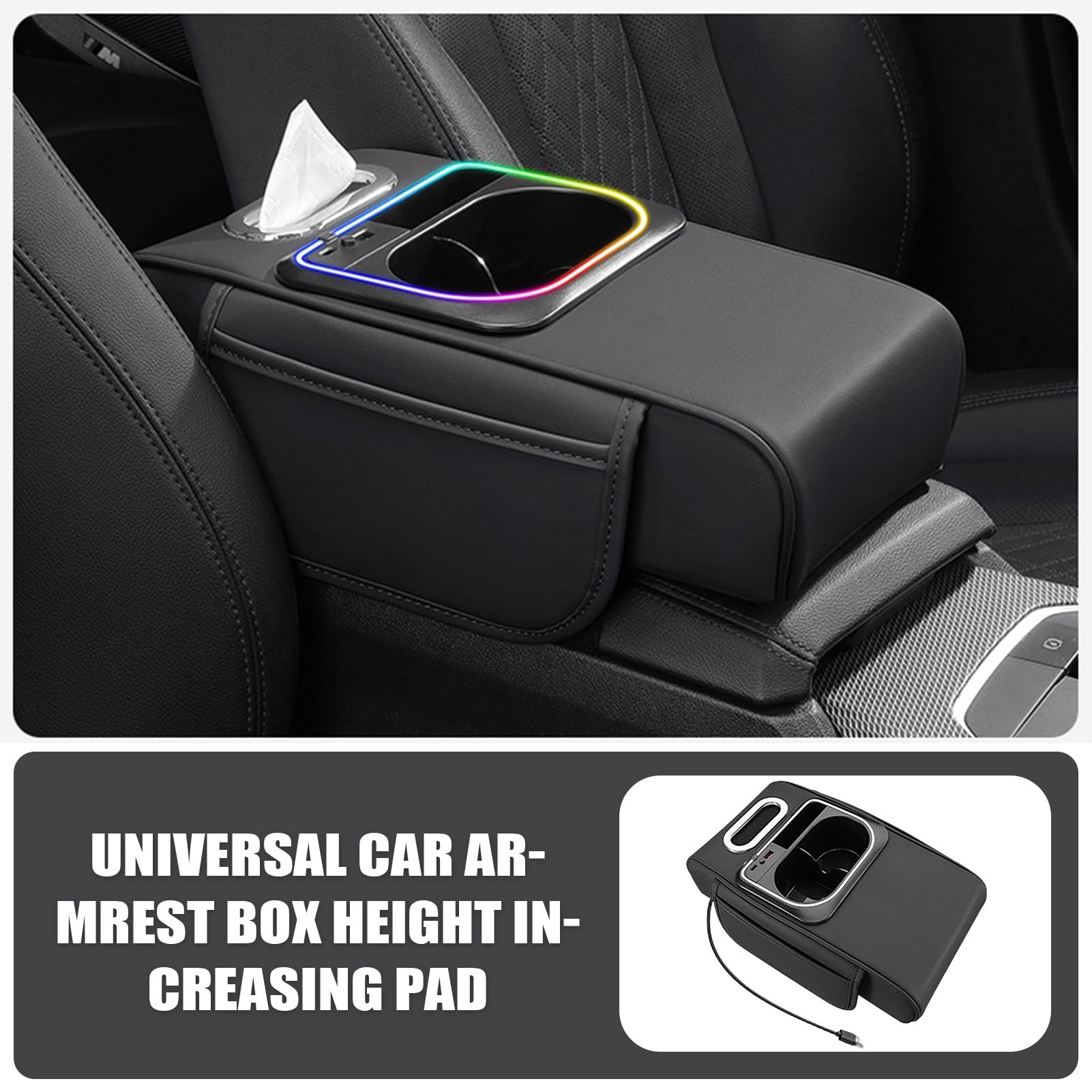 de Almacenamiento para Reposabrazos de Coche Portabotellas Con Base Gruesa