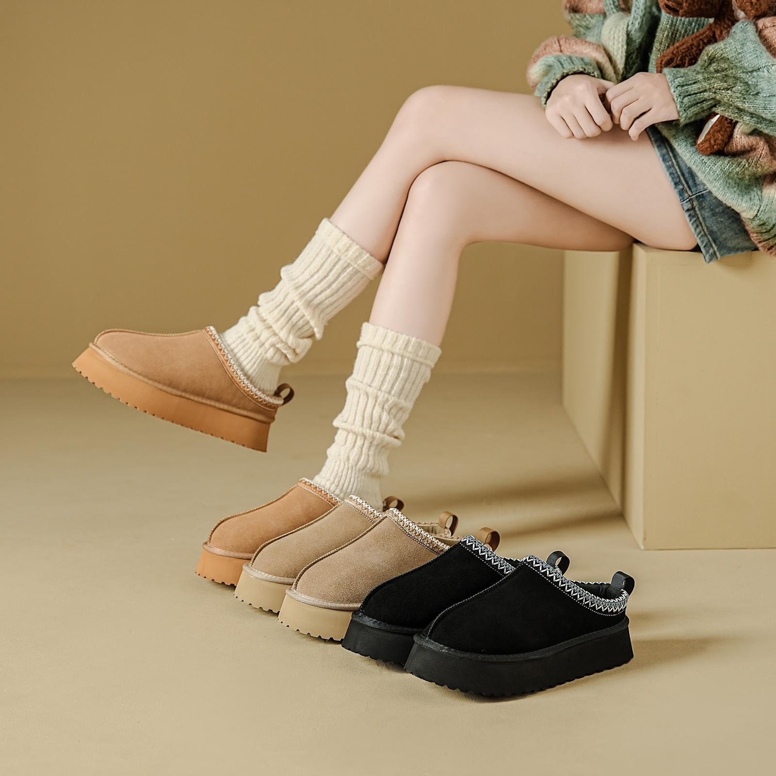 Mishansha Mujer Zapatillas de Estar Invierno Pantuflas Casa 36-42 EU | Zapatos, Antideslizantes, Cálidas, Calzado de Invierno, Grosor de 4 cm, Forro de Felpa Afelpada, Interiores, Paseos Diarios