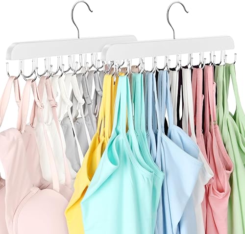 Miniatura 10 de Colgador de brasier para armario, organizador de camisetas sin mangas, capacidad de 20 ganchos, plegable, de madera, ahorro de espacio, organizador