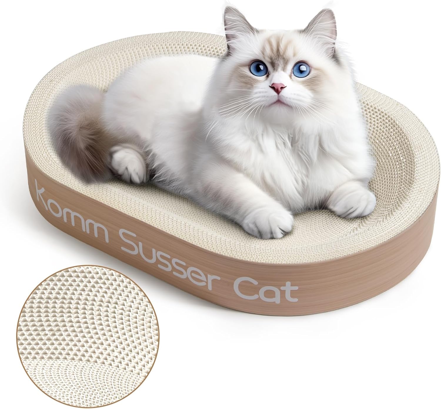 23.43"x16.9" Huge Cat Scratcher Bowl Heavy-Duty White Cardboard Cat Scratcher Bed - Durable Oval Scratching Pad & Lounge Bed with Bonus Mini Scratching Board(White)