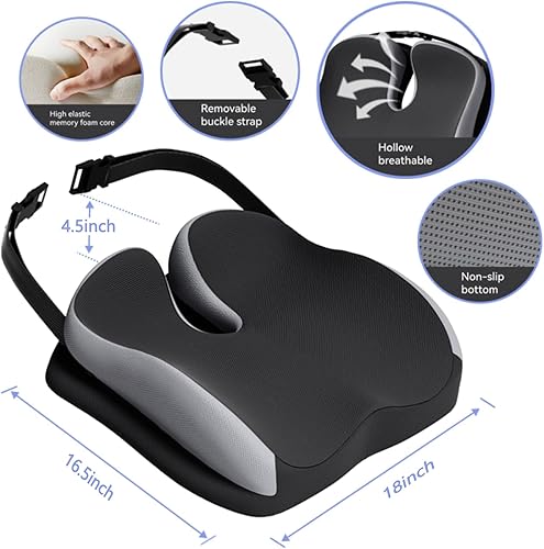 Miniatura 4 de Cojines de asiento para sillas de oficina, cojín de silla de ruedas para dolor de espalda sentado durante mucho tiempo, cojín de espuma