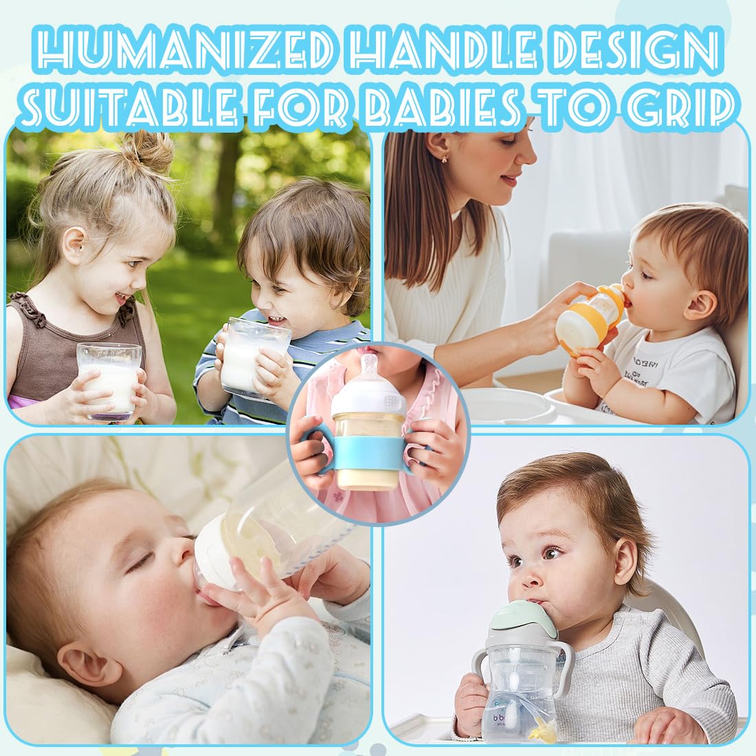 2 manici per biberon in silicone, manici quadrati per biberon a bocca larga, manici cavi in ​​silicone con impugnature ad angelo, accessori per biberon