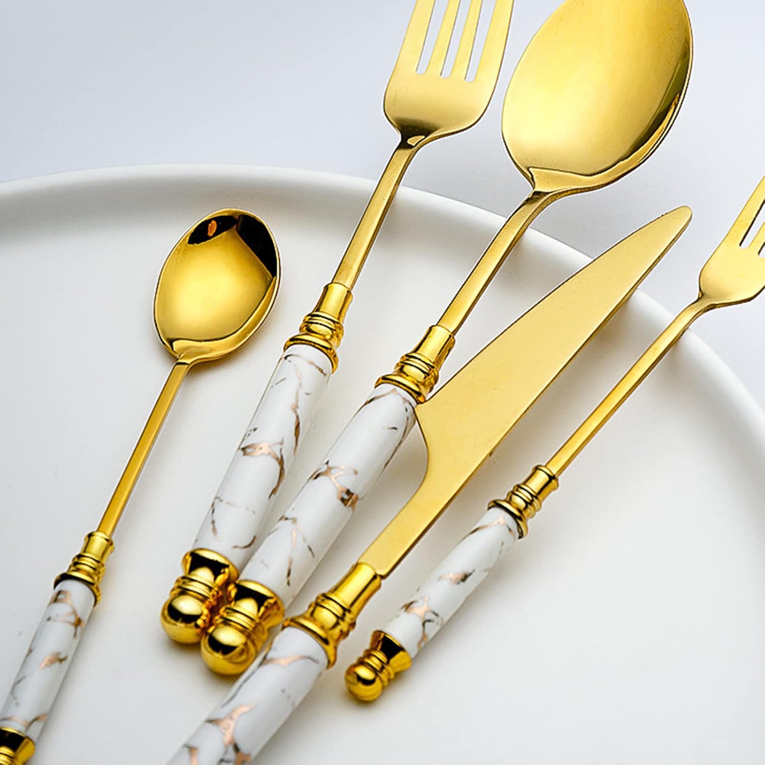 Cutlery Set Dinnerware Flatware Set,Stainless Steel Dinner Set Service for 1,Include Knife/Fork/Dessert Fork/Spoon/Teaspoon,White(White) (White)