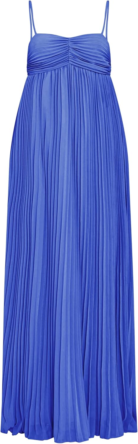 Women's Plisse Dress Adjustable Spaghetti Strap Maxi Solid Party Wedding Guest Dresses - Image 6