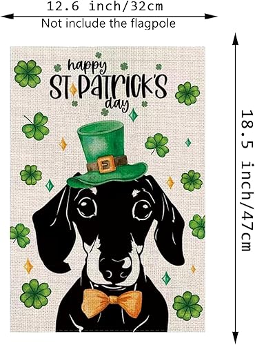 Vista 22 de Bandera de jardín del Día de San Patricio Boston Terrier Tréboles para perros, tréboles verticales de doble cara para decoración de patio al aire