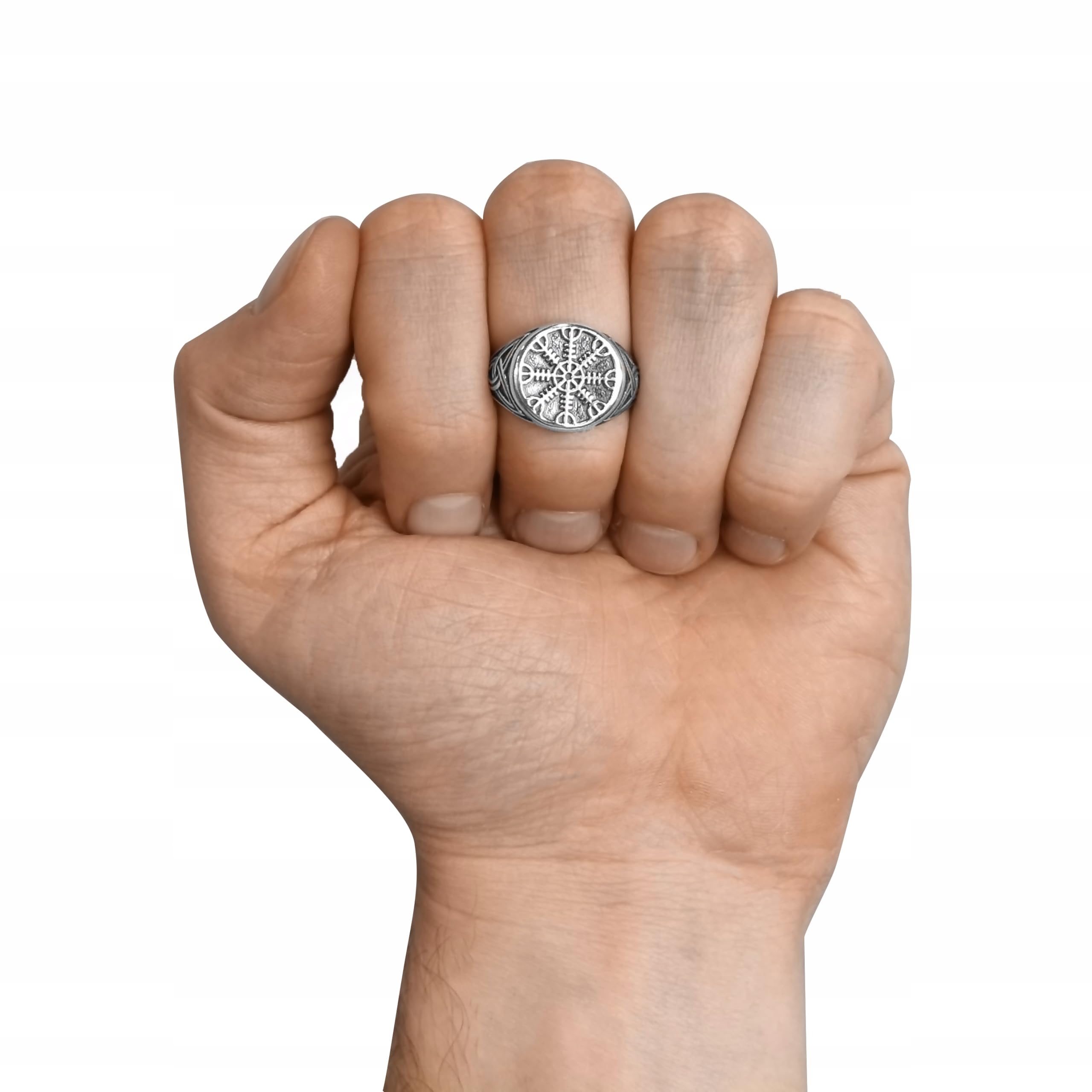 925 Sterling Silber Ringe Herren Siegelring Vegvisir Nordisch Wikinger Symbol Poliert Oxidiert Handgefertigt Männer Schmuck Größe 58