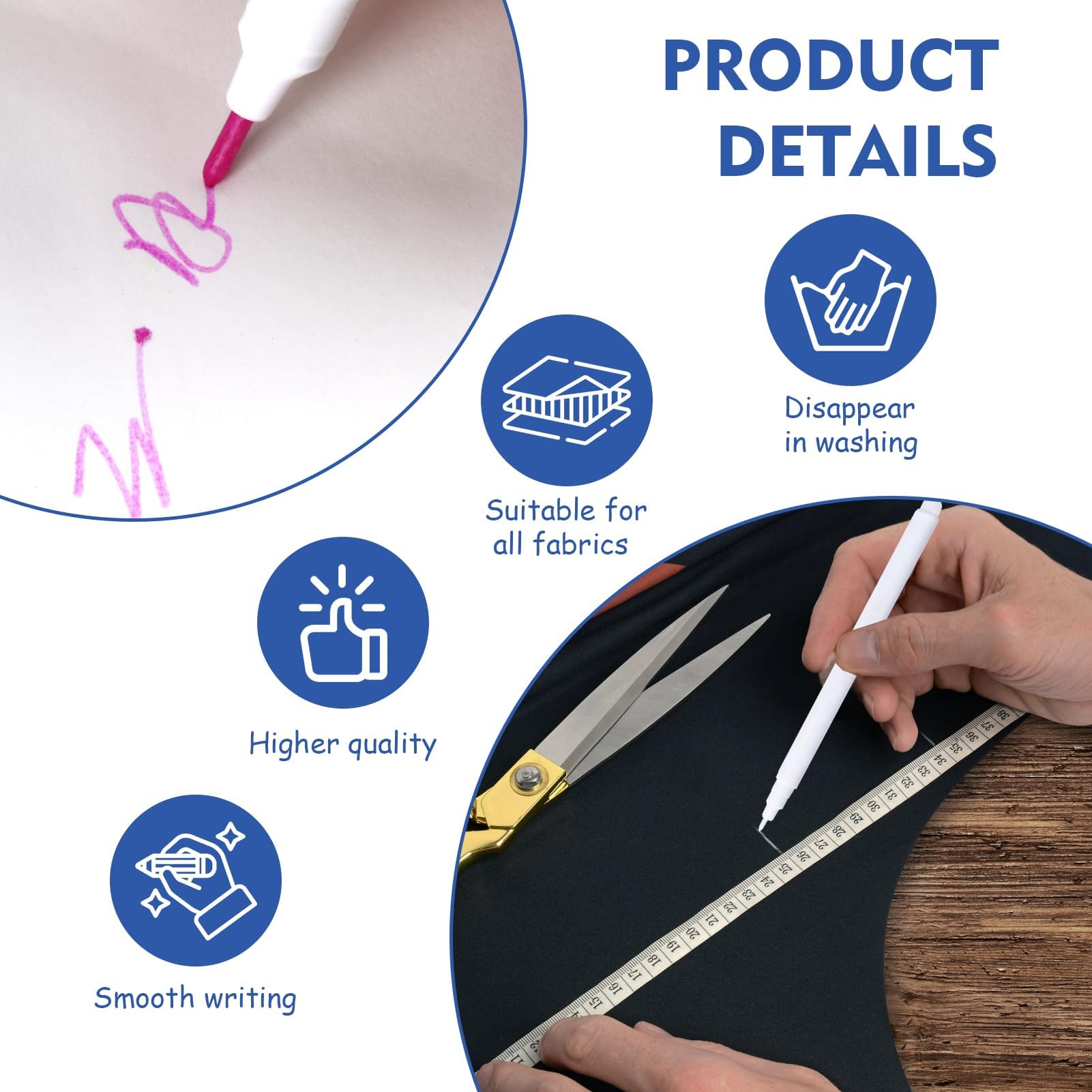 LANAFAY 4 PCS Penna per Tessuti Cancellabile,Penne Solubili in Acqua per Tessuto,Penna per Segnare per Vestiti,Cucito,Sartoria,Quilting Cucito Sartoria Marcatori,4 Colori