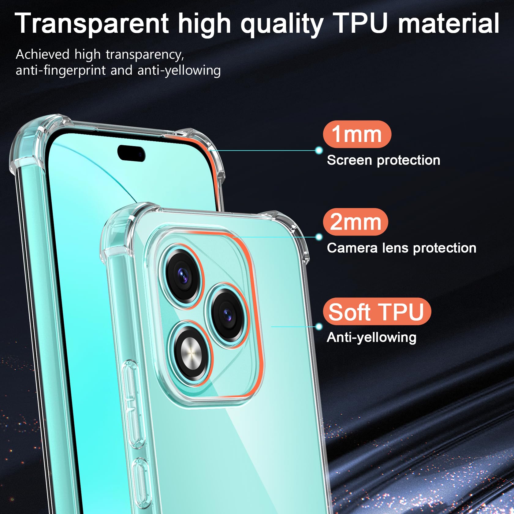 FLLAO Cover Compatibile con Honor 400 Lite 5G con 2 Vetro Temperato [Protezione Fotocamera] Anti Ingiallimento Antiurto Cover Silicona TPU Morbido Custodia per Honor 400 Lite 5G - Trasparente