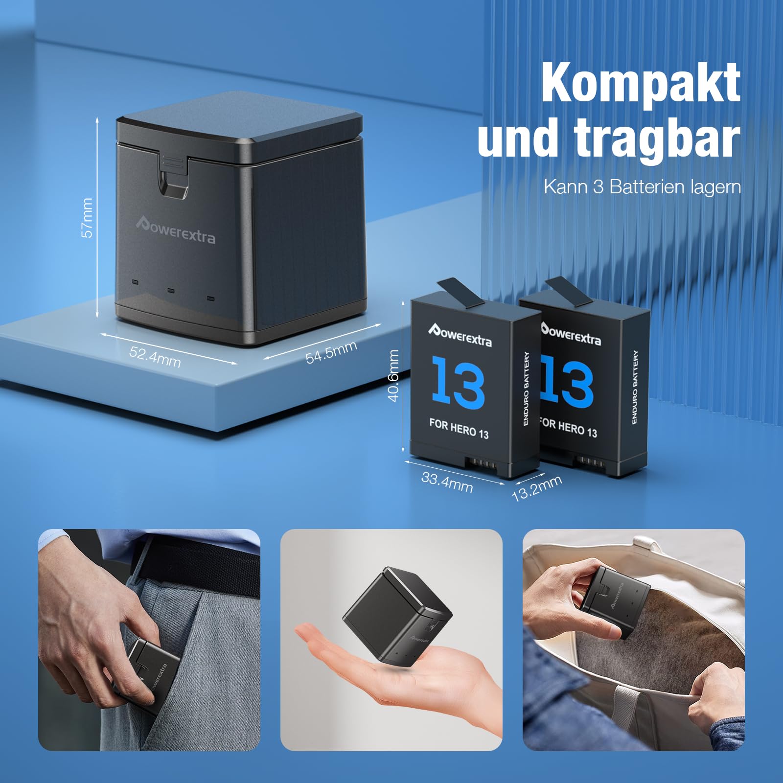 2 Ersatzakkus für GoPro Hero 13 Black und Schnellladegerät - 2er-Pack 2100mAh-Akkus und 3-Fach-USB-Ladegerät, kompatibel mit Original GoPro 13