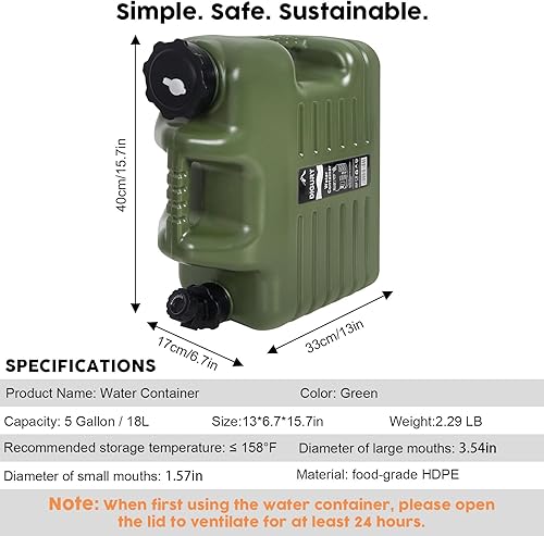 Miniatura 7 de Jarra de agua de 5 galones, contenedor de agua para camping, sin BPA, almacenamiento de agua con espita sin fugas, tanque de agua de emergencia