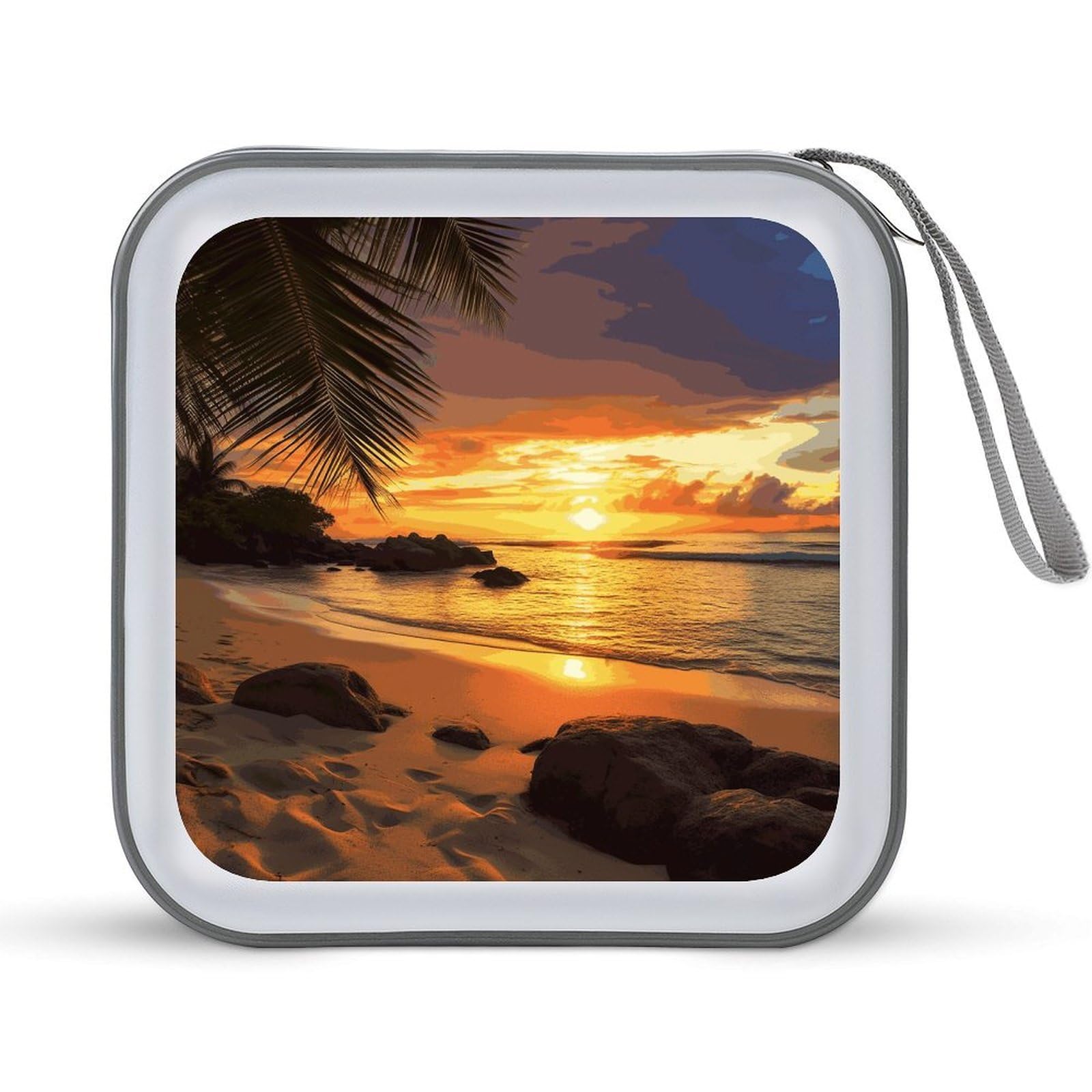 VstaDank Tropical Beach Coastal Sunset DVD Case 40 Capacity Protective Storage Organizer Binder Booklet Album Portable Disc Wallet Car CD Disc Holder Hard Plastic CD Case CD DVD Case Holder