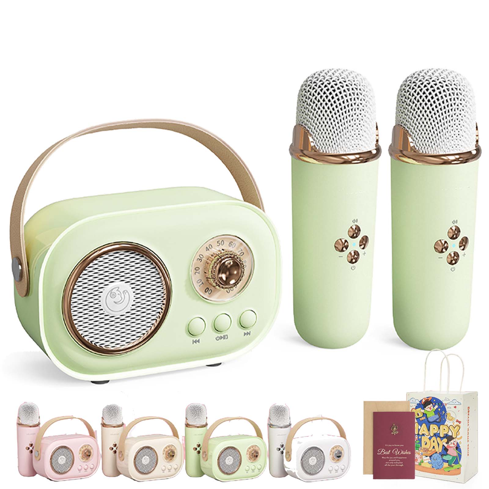 Vivamic Portable Kids Karaoke Fun Set, Viva Mic Portable Microphone, Mini Karaoke Machine with 2 Wireless Microphones Voice Changer for Home and Outdoor Entertainment (Dual,Green)