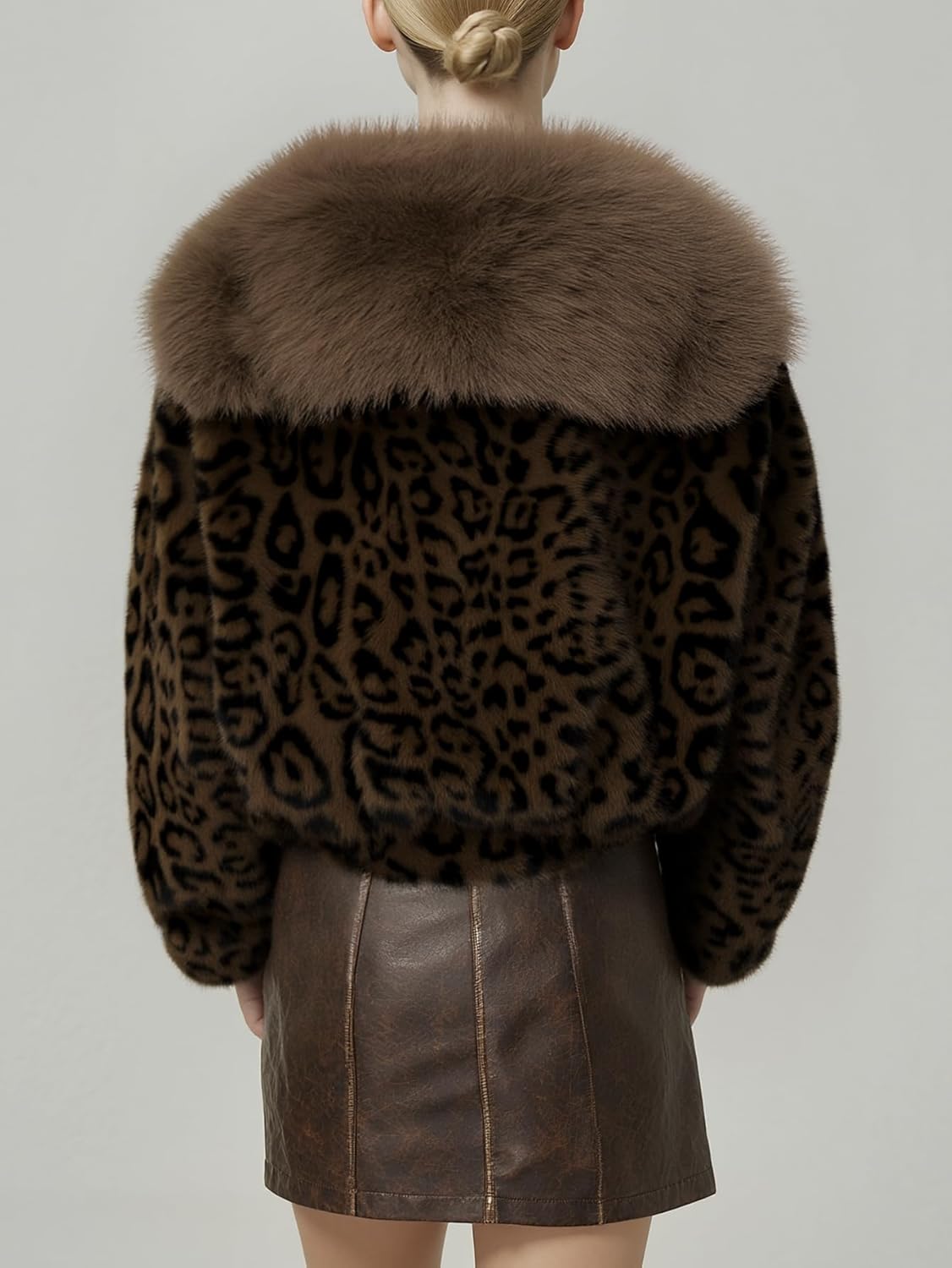 Bellivera Womens Faux Fur Leather Jacket Fleece Cropped Warm Fluffy Coat Soft Zip Outerwear - Image 2