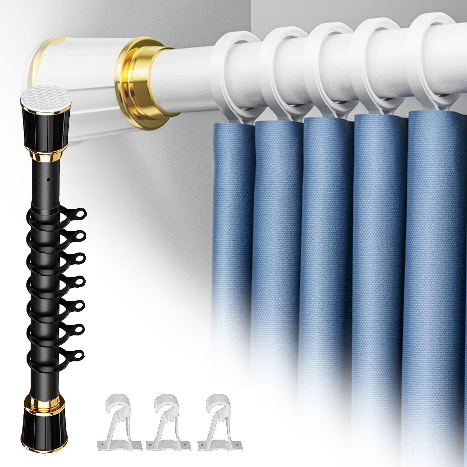 IkErna Extendable Curtain Poles,Closet Rod Adjustable 21-193Inch Heavy Duty Shower Curtain Rail-Tension Rod/Black/260-340Cm/102-134In