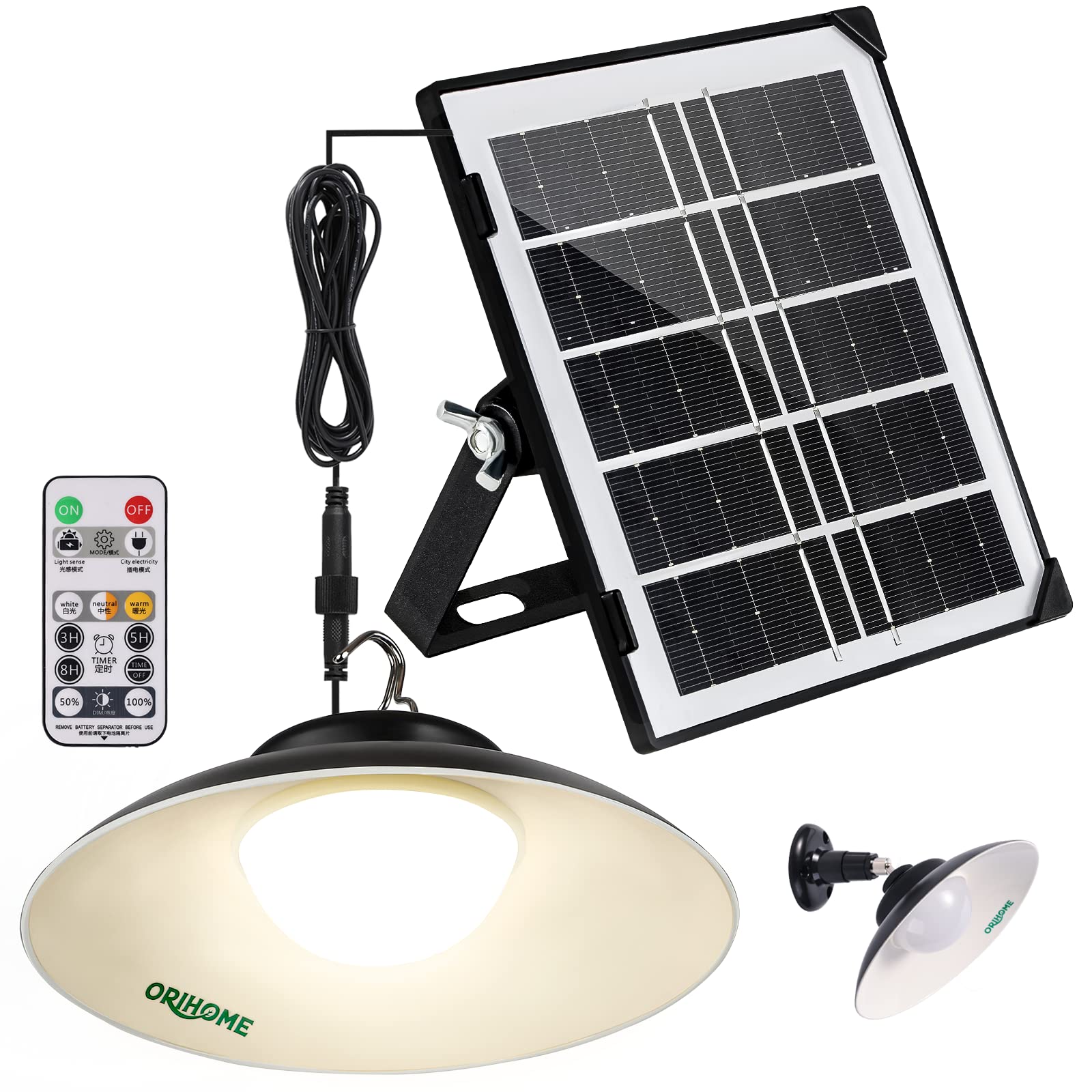 Orihome Solar Pendant Light for Indoor/Outdoor, Ceiling and Wall Light for Dual Use, IP65 Waterproof, Dimmable Light for Yard,Shed,Barn,Gazebo,Patio,Indoor and More, Available When Daytime Charging