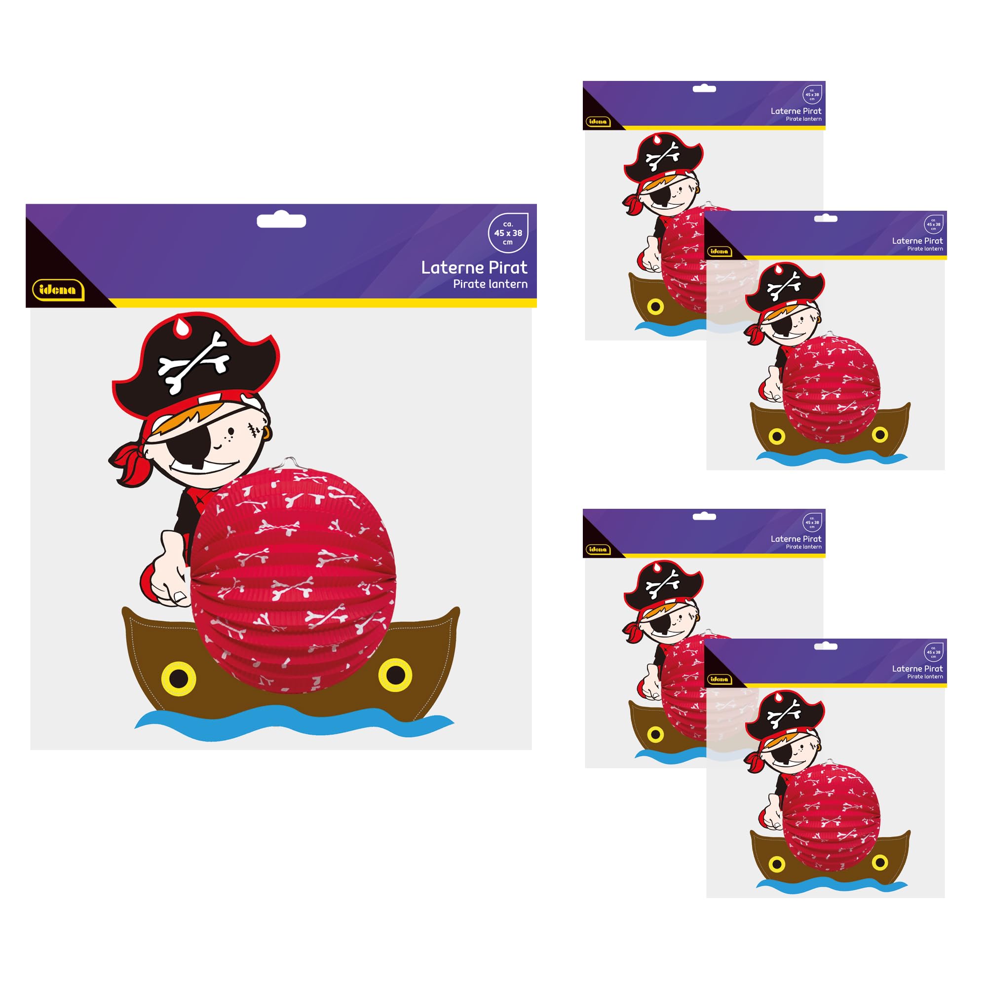 Idena 90435 – Pirate Lantern, 5 Units of Approx. 34 x 40 cm each, Red Paper Lanterns with 3D Motif, Children's Lanterns for St Martin and the Festival of Lights