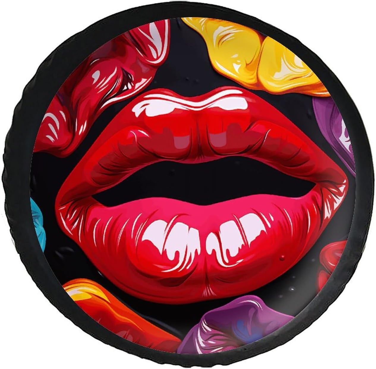 28"-34" Thickening Spare Tire Cover Colorful Lips Waterproof Leather Tire Wheel Cover for Trailer Jeep RV SUV