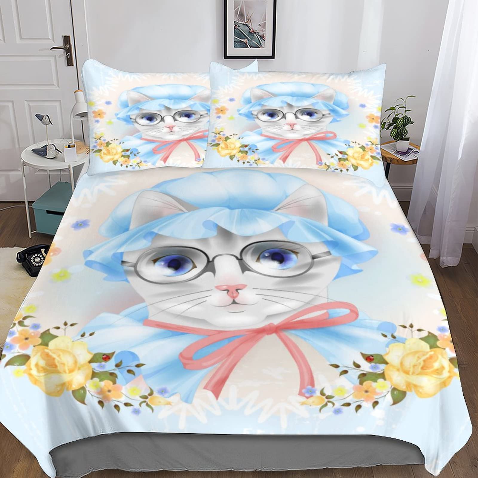 Parure de lit 3D dessin animé 200x200 cm housse couette microfibre lit double avec taie oreiller