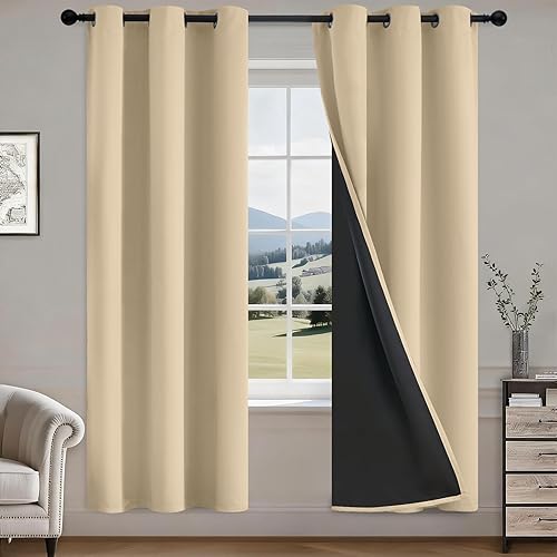 Miniatura 217 de COSVIYA Cortinas 100% opacas para dormitorio con forro negro, bloqueo de luz completa, aislamiento térmico y ojales, tratamiento de ventana de 54