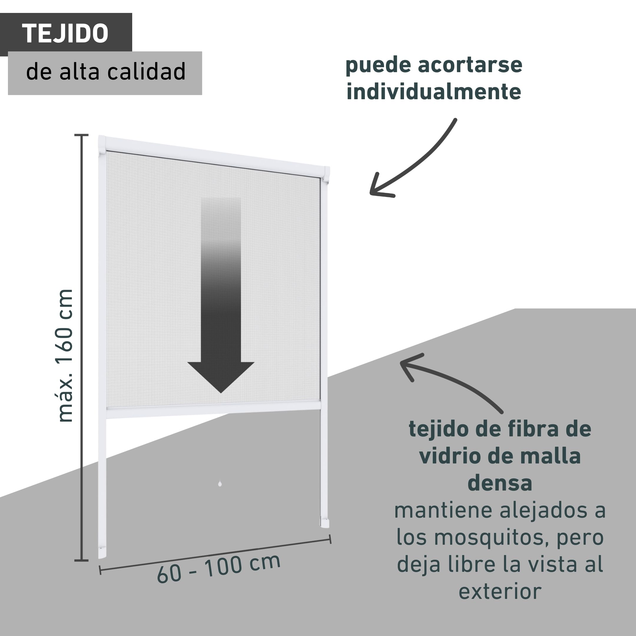 Windhager Cortina Enrollable, mosquitera, Marco de Aluminio para Ventanas, acortable Individualmente, 100 x 160 cm, Blanco, 04320