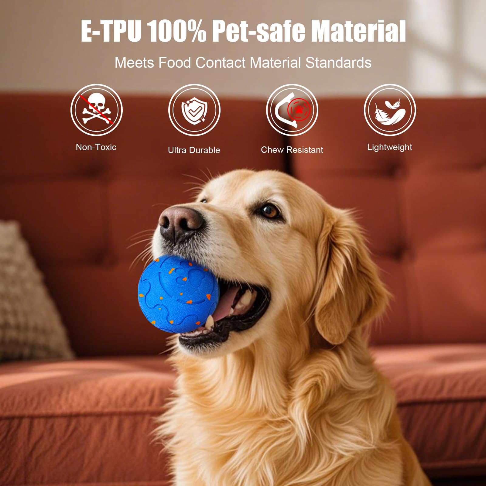 Interaktives Hundeballspielzeug, Smart Hundespielzeug für mittelgroße und große Hunde, Automatisch beweglicher rotierender & hüpfender Ball, langlebiges E-TPU-Material, IP54 wasserdicht