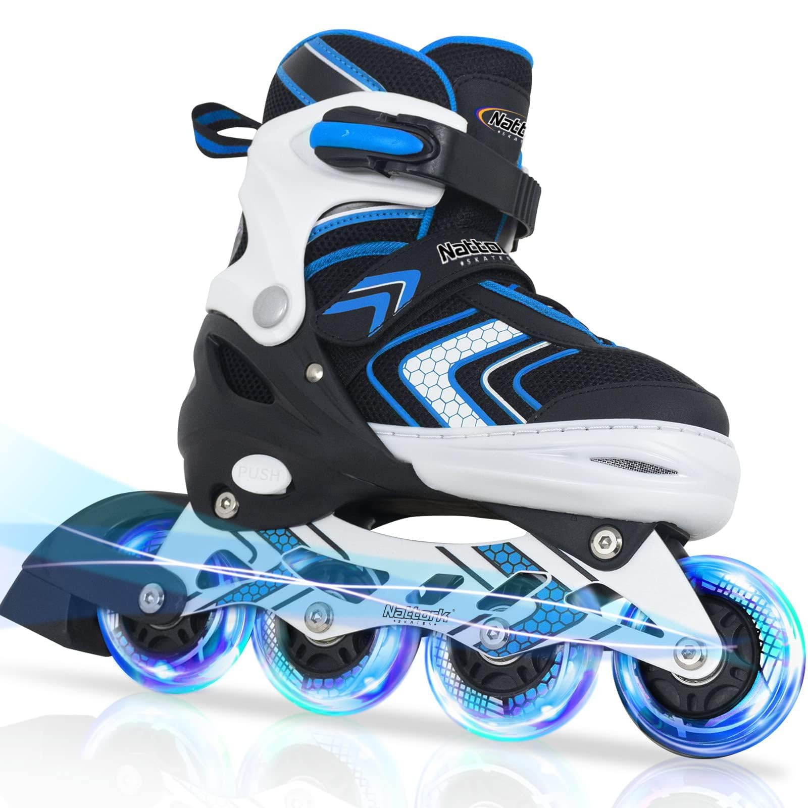 Adjustable Inline Skates for Boys, Blades Roller Skates with All Light up Wheels for Big Kids, Blue, Size 1 2 3 4