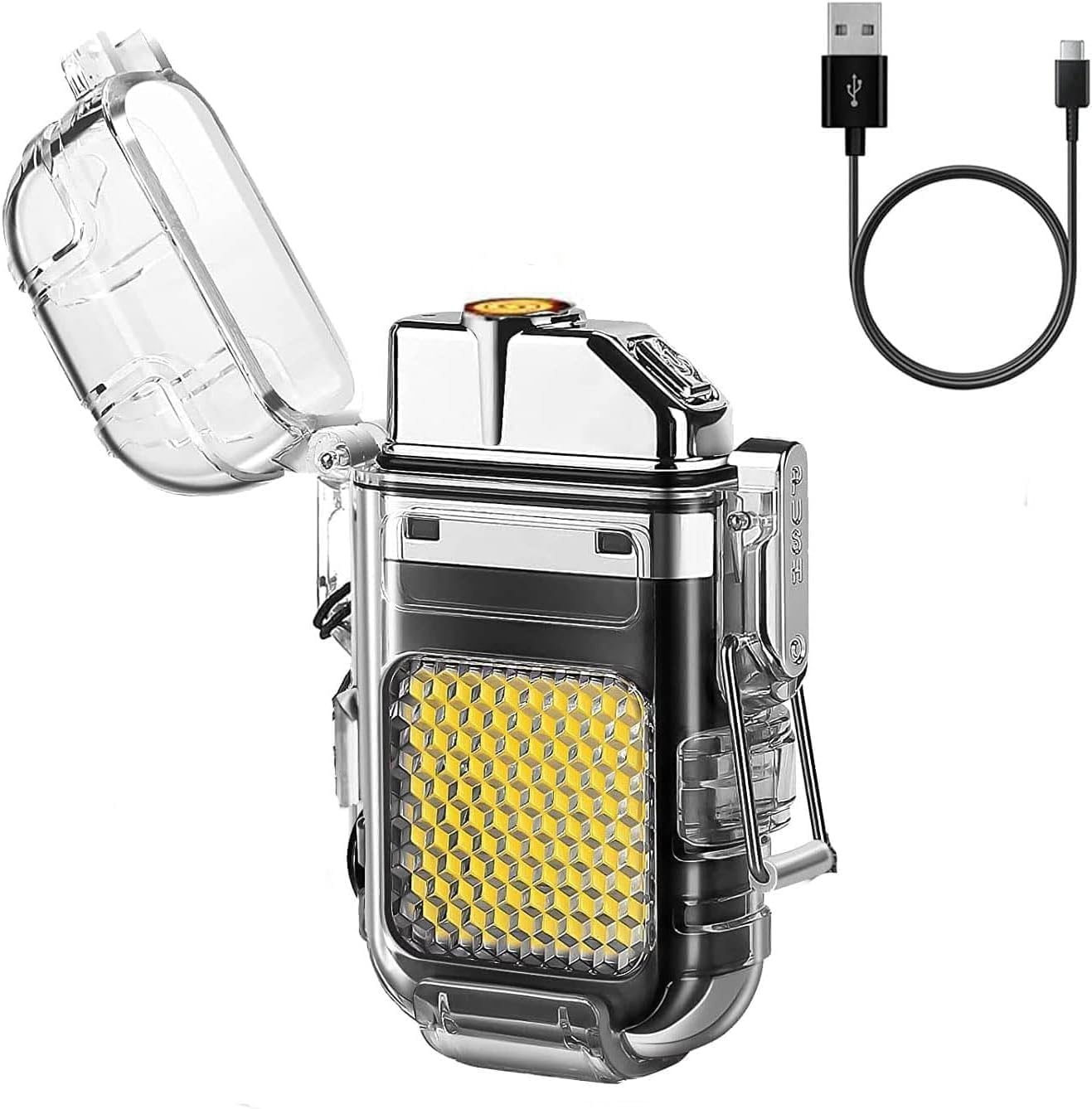 Wefly Waterproof Portable Mini LED Flashlight Lighter USB Rechargeable Keychain Light | Outdoor Camping Emergency Lantern Double Arc Plasma Lighter Transparent Body | Windproof & Flameless-image-47