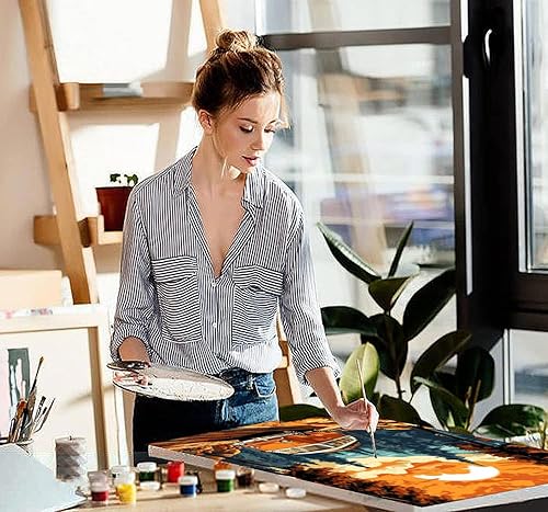 Miniatura 3 de Pintura por números para adultos  Pintura para adultos por número para adultos lienzo fácil  bosque atardecer paisaje pintura por números para