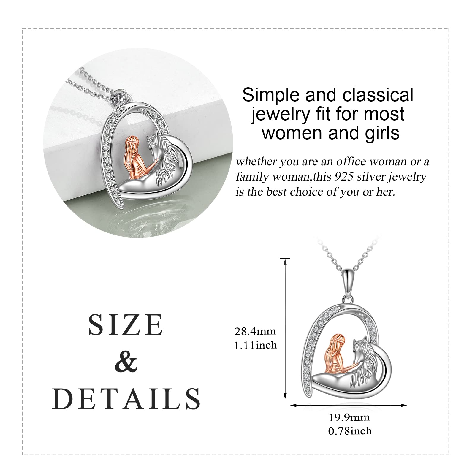 YAFEINI Pferd Halskette Mädchen Anhänger Pferd Kette 925 Sterling Silber Schmuck Geschenk für Damen Freund
