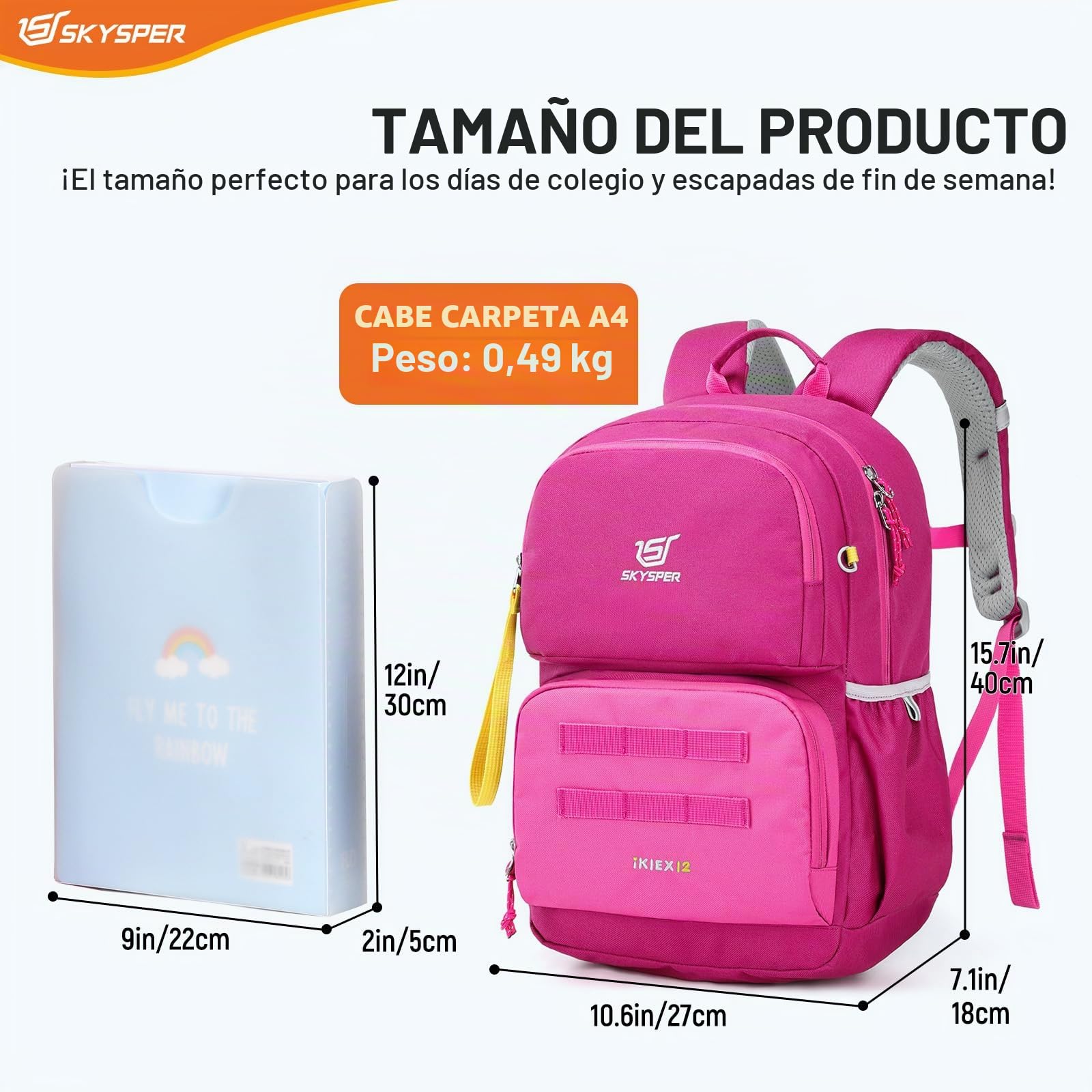 SKYSPER Mochilas Infantiles 12L Cómoda para Niños y Niñas de 6-10 Años Mochila Escolar y Mochila para Jardín de Infantes y Actividades al Aire Libre como Senderismo