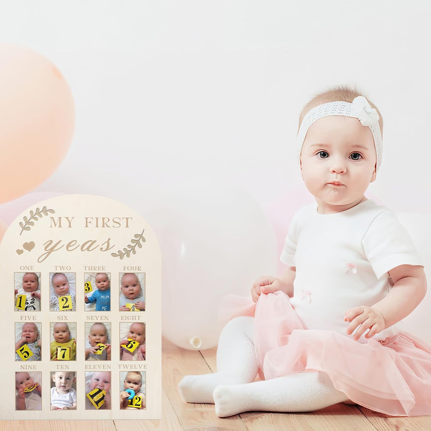 FUOYLOO Wooden Keepsake Picture Frame Newborn First Year Milestone Photo Frame Month Markers Nursery Décor Photo Display