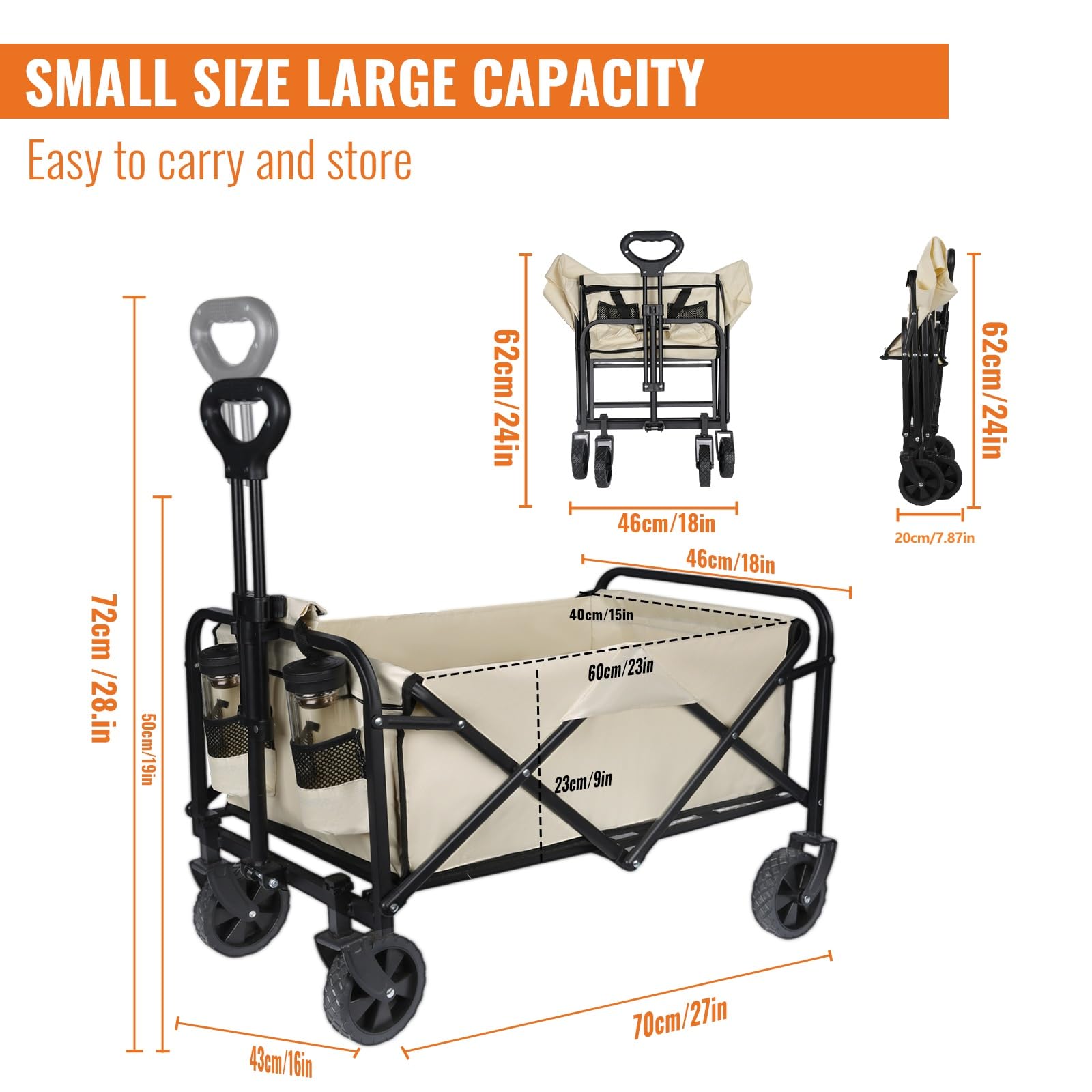 Opvouwbare Bolderkar 100L - Transport Trolley met Verstelbare Handgree