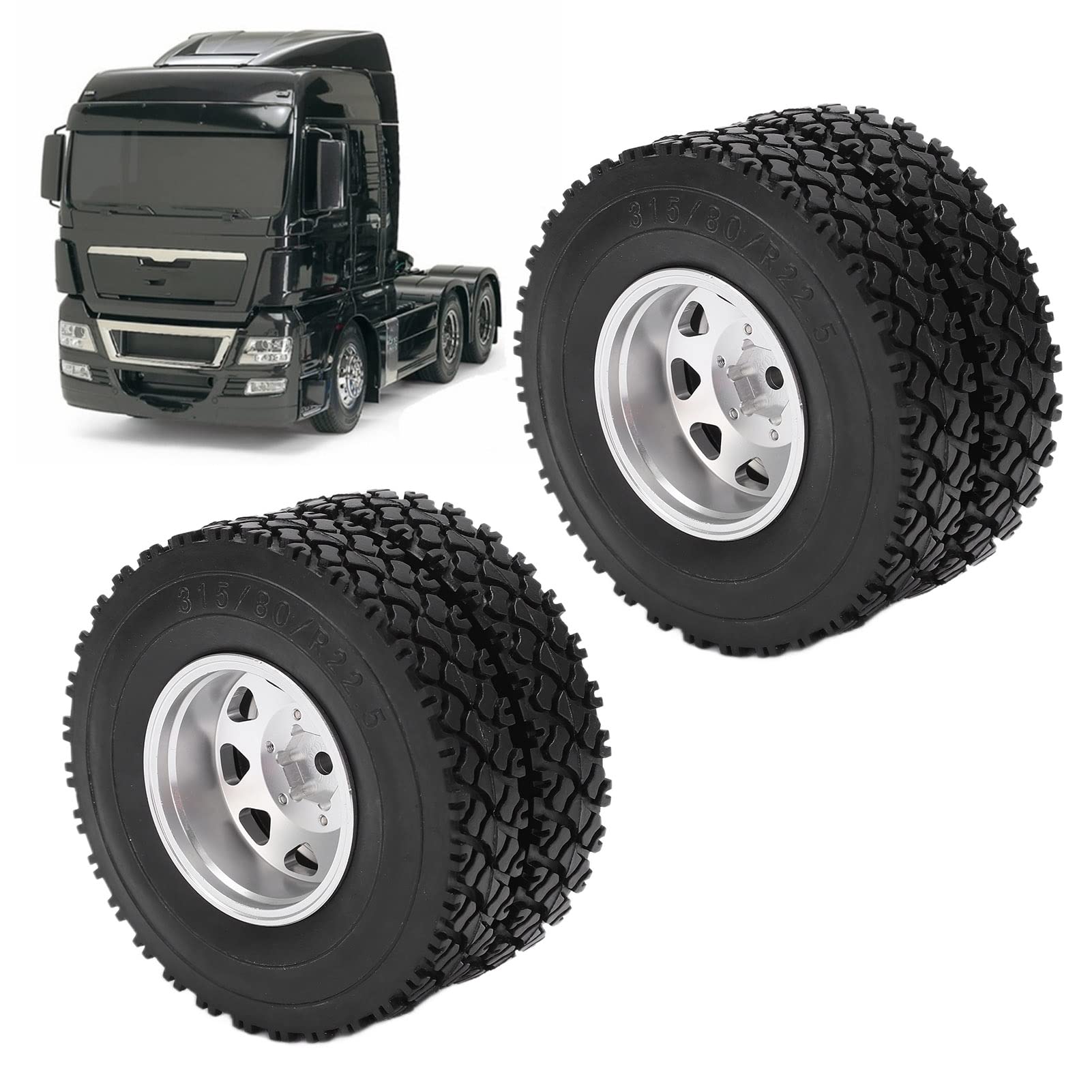 RC felgi piasty tylnego koła ze stopu aluminium z gumowymi oponami do przyczepy Tamiya 1/14 traktora, wywrotka (srebrna)