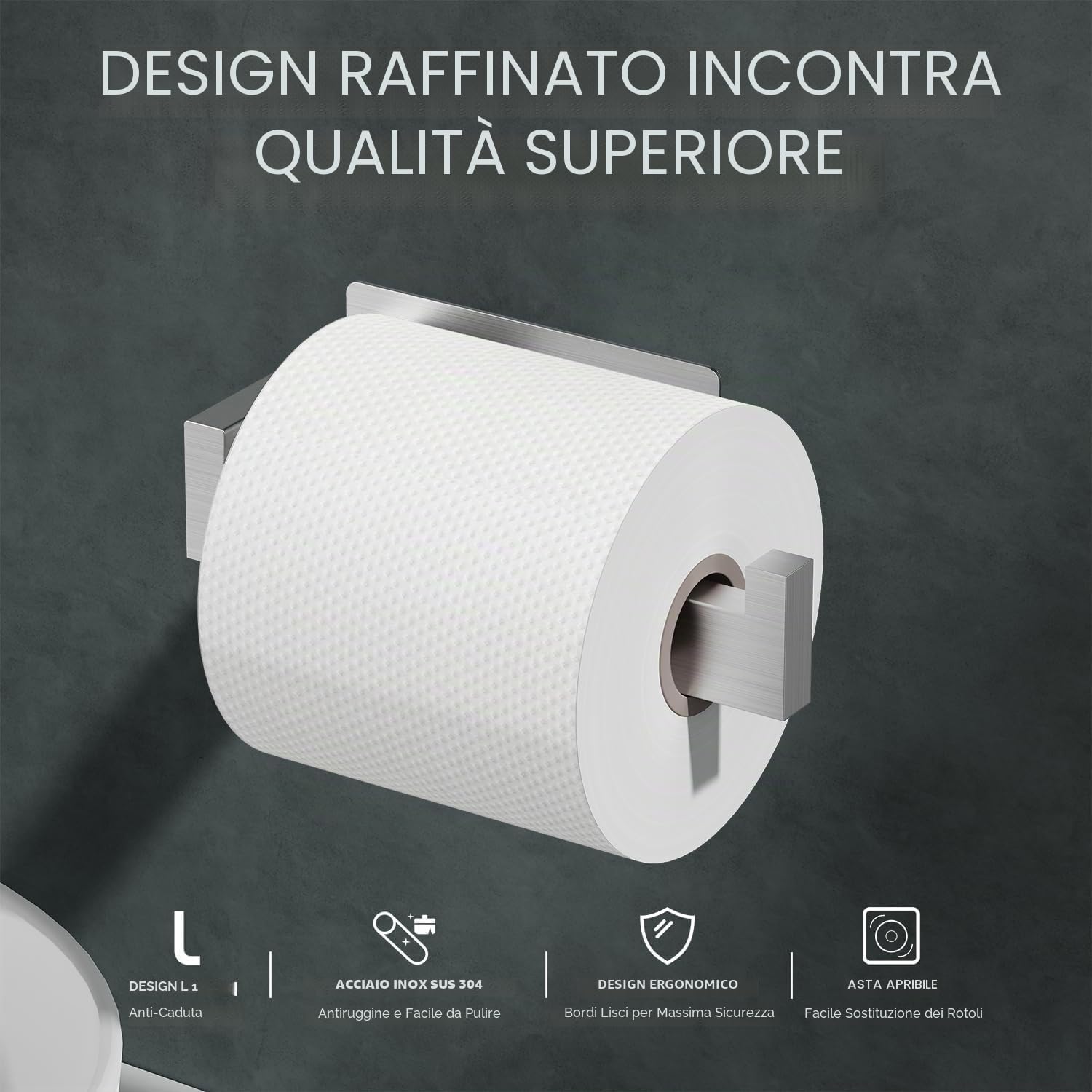 Auxmir Porta Carta Igienica 2 Pz Acciaio Inox 304, Portarotolo Carta Igienica Adesivo, Antiruggine, Senza Foratura per Bagno, Toilette, Argento